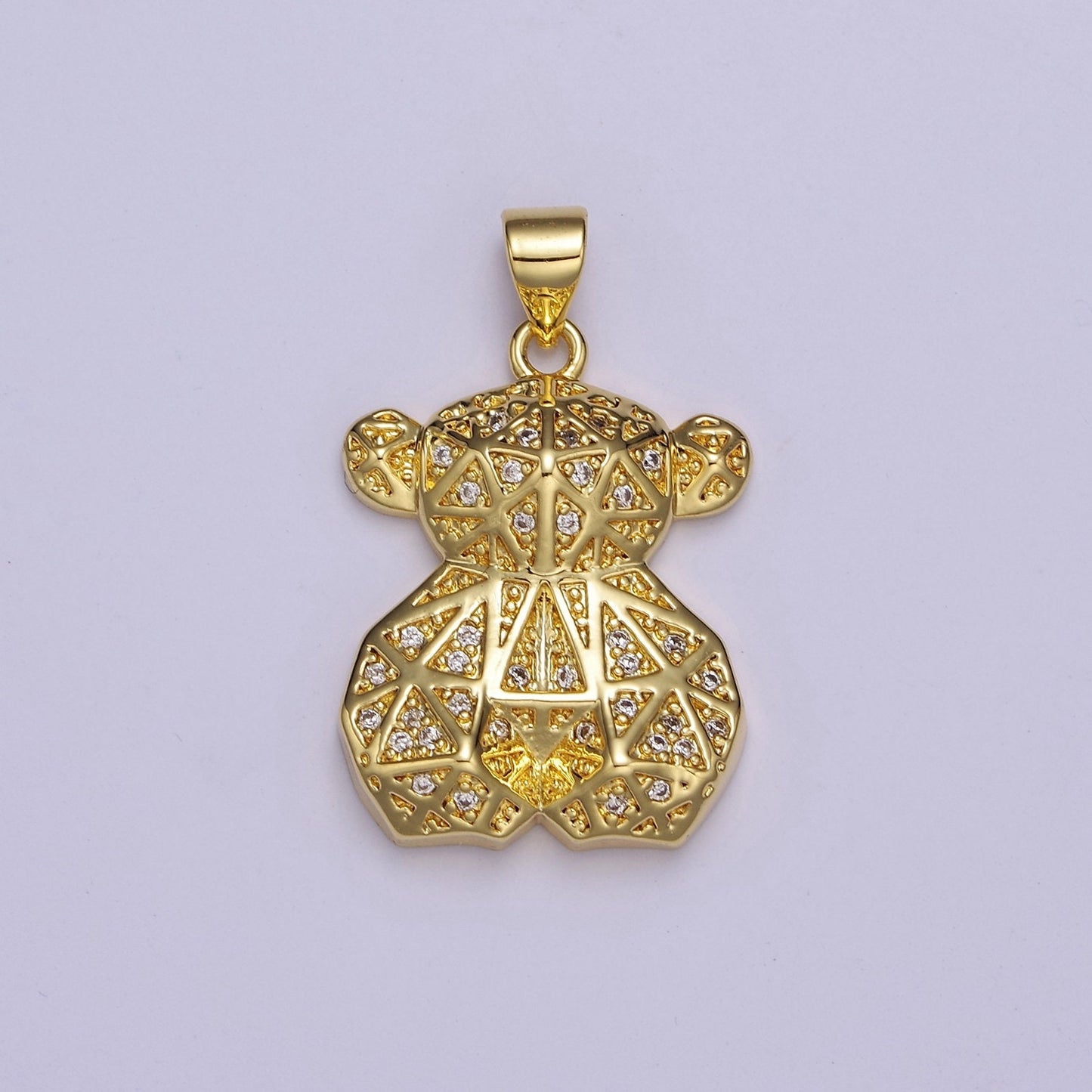Gold Multi Faceted Teddy Bear Pendant Charm For Jewelry Necklace Making, J-535