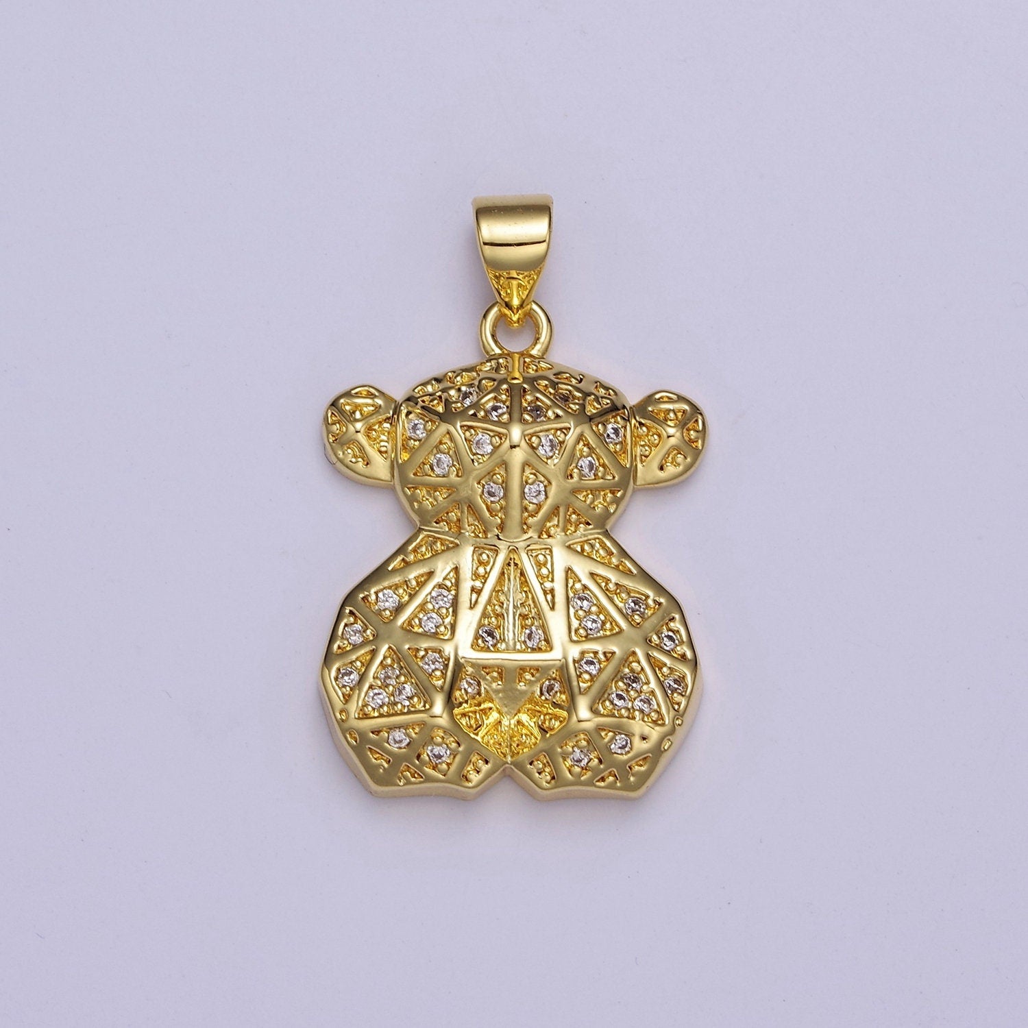 Gold Multi Faceted Teddy Bear Pendant Charm For Jewelry Necklace Making, J-535