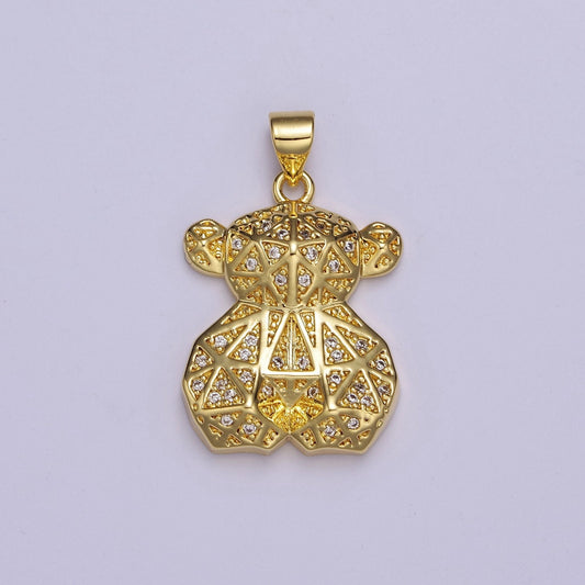 Gold Multi Faceted Teddy Bear Pendant Charm For Jewelry Necklace Making, J-535