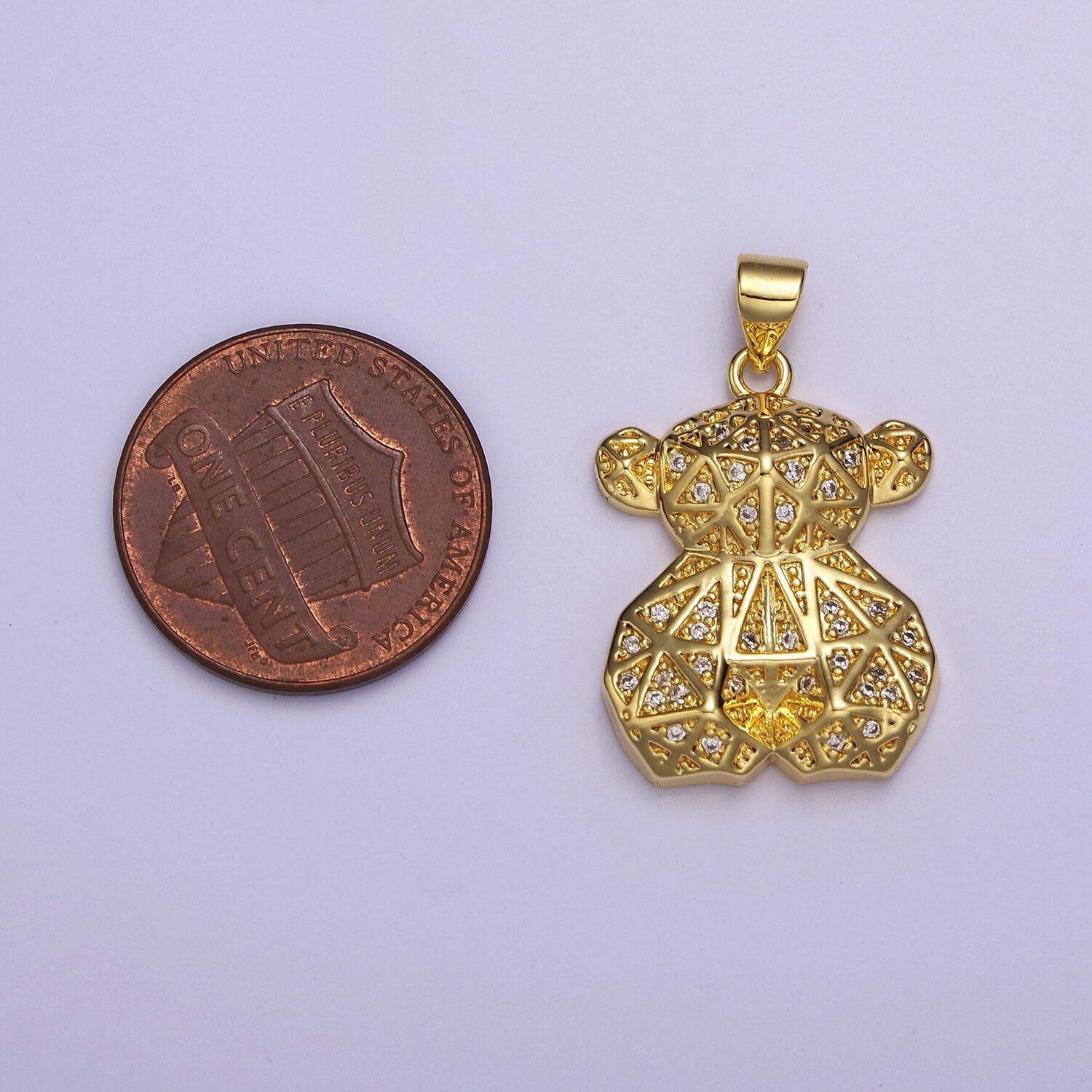 Gold Multi Faceted Teddy Bear Pendant Charm For Jewelry Necklace Making, J-535