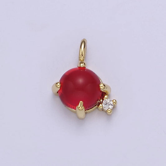 Mini Red Ball Charm with Clear Cubic Zirconia J-434