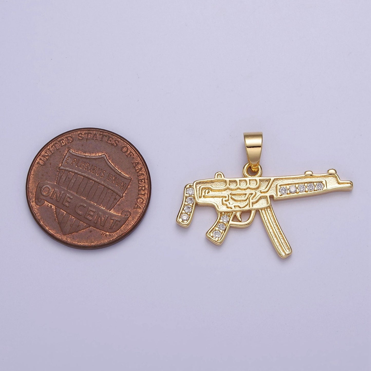 CZ Micro Pave Machine Gun Shape Pendant 16K Gold Filled Gun Charm, Necklace Bracelet Charm Pendant 20.3x27.5mm J-445