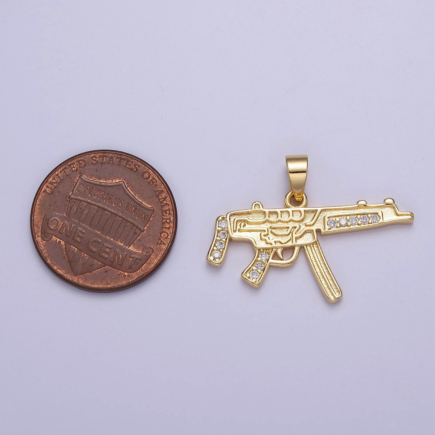 CZ Micro Pave Machine Gun Shape Pendant 16K Gold Filled Gun Charm, Necklace Bracelet Charm Pendant 20.3x27.5mm J-445