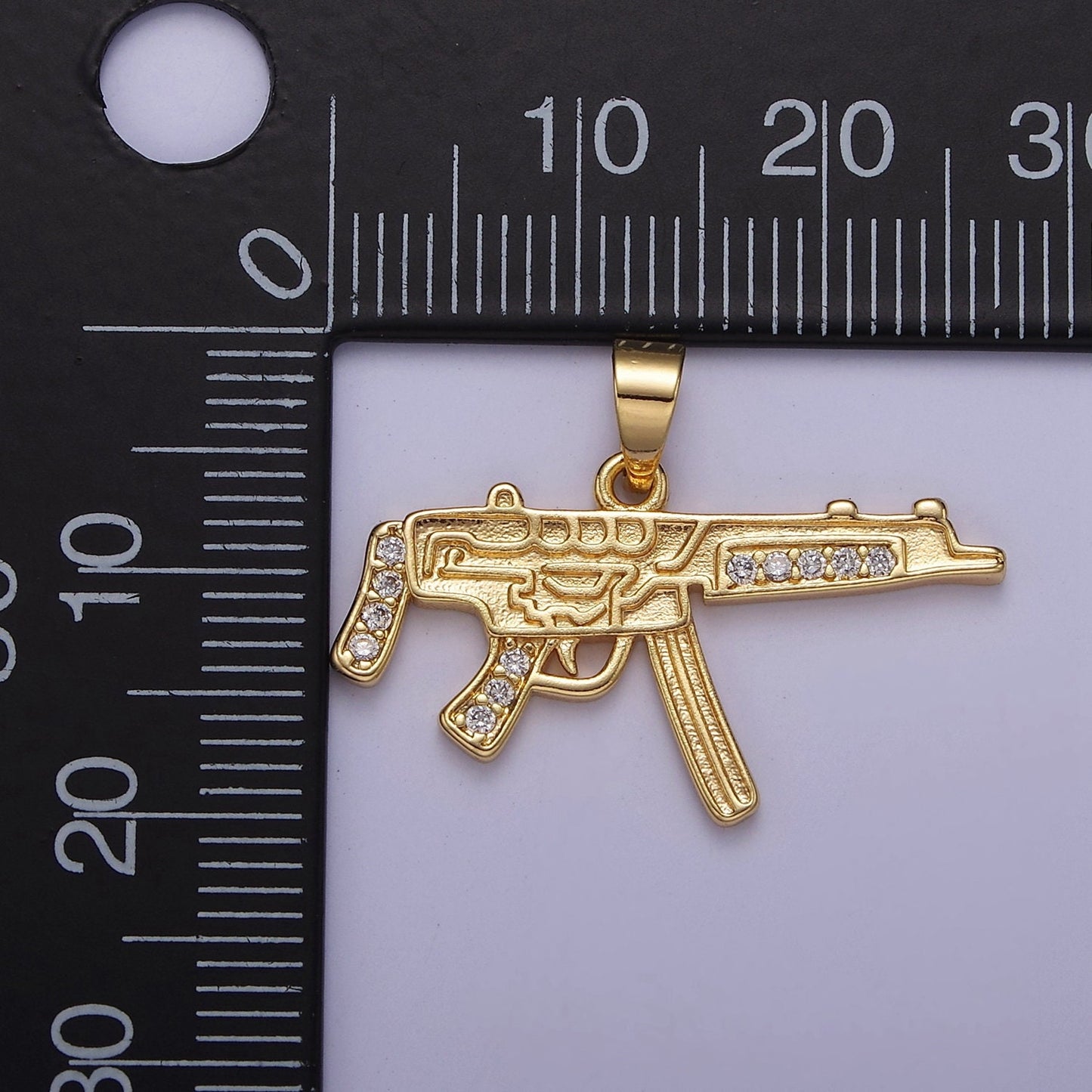 CZ Micro Pave Machine Gun Shape Pendant 16K Gold Filled Gun Charm, Necklace Bracelet Charm Pendant 20.3x27.5mm J-445
