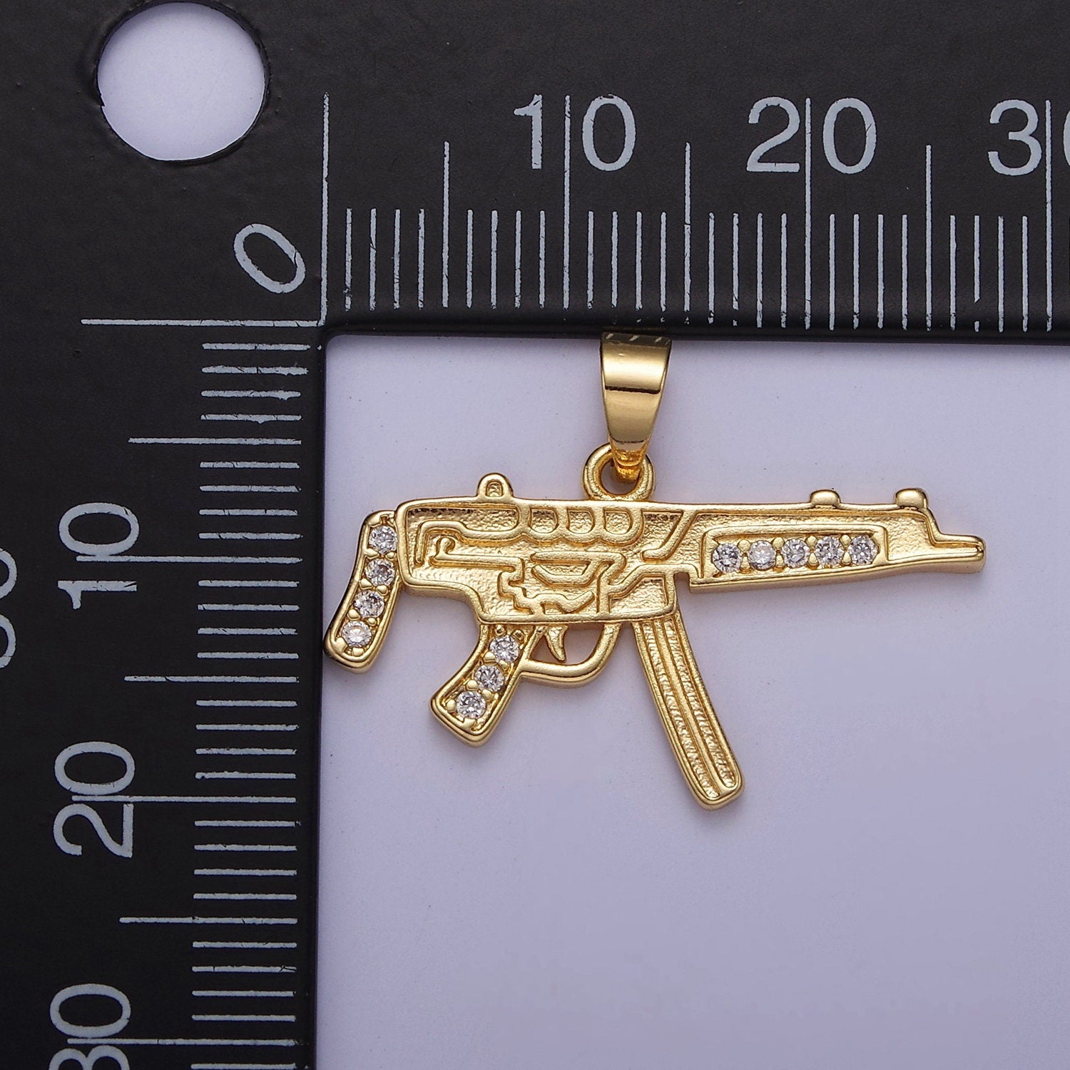 CZ Micro Pave Machine Gun Shape Pendant 16K Gold Filled Gun Charm, Necklace Bracelet Charm Pendant 20.3x27.5mm J-445