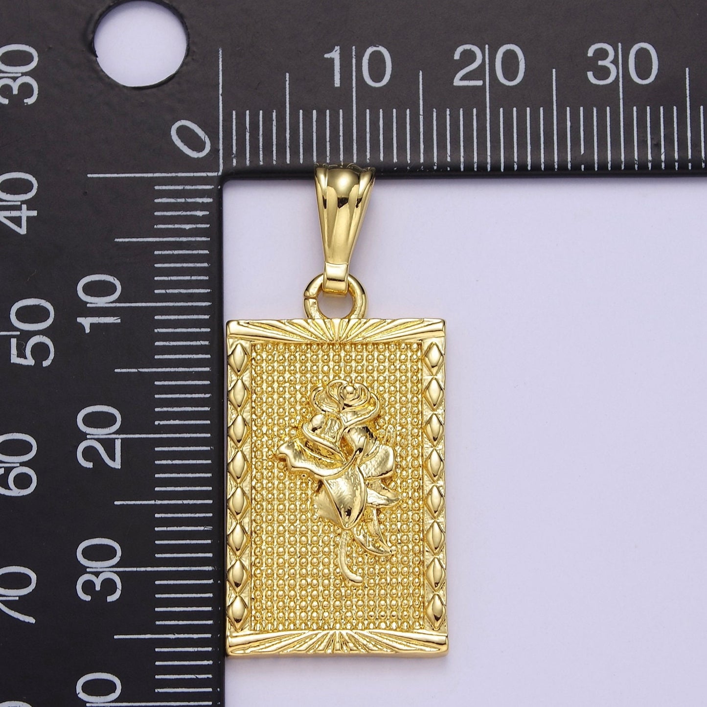 24K Gold Filled Rose Pendant, Dainty Gold Tag Necklace Bracelet Charm for DIY Jewelry Making Supply J-483