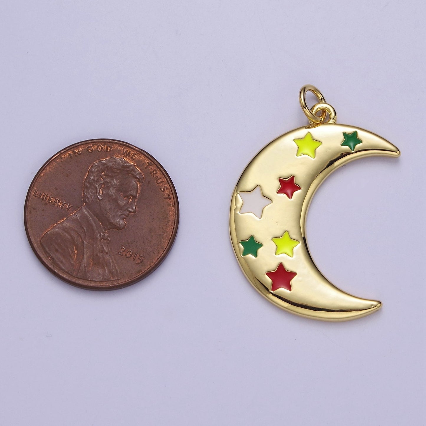 Crescent Moon Charm with Color Enamel Star Pendant for Celestial Jewelry Making E-763