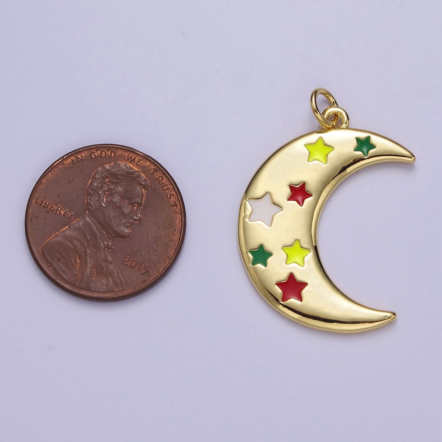 Crescent Moon Charm with Color Enamel Star Pendant for Celestial Jewelry Making E-763