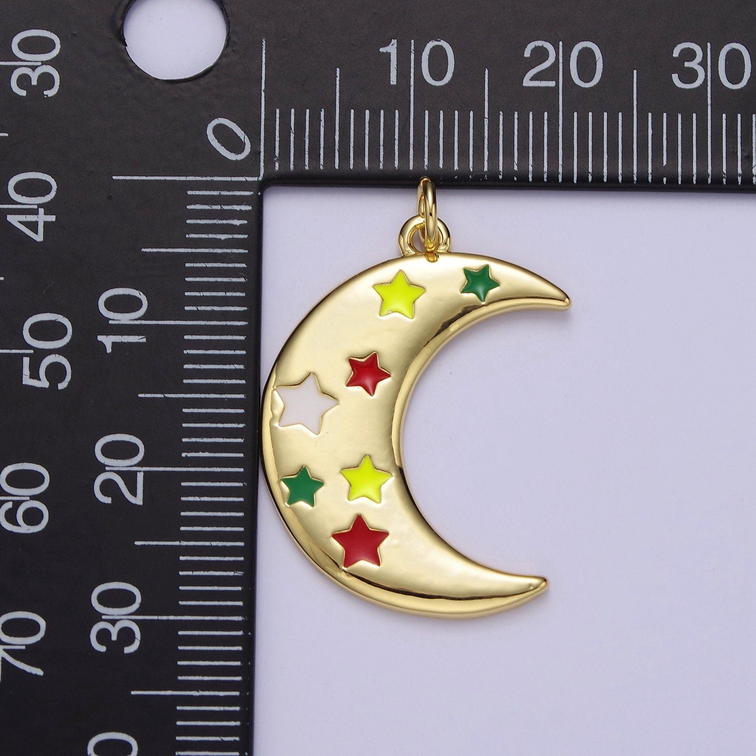 Crescent Moon Charm with Color Enamel Star Pendant for Celestial Jewelry Making E-763