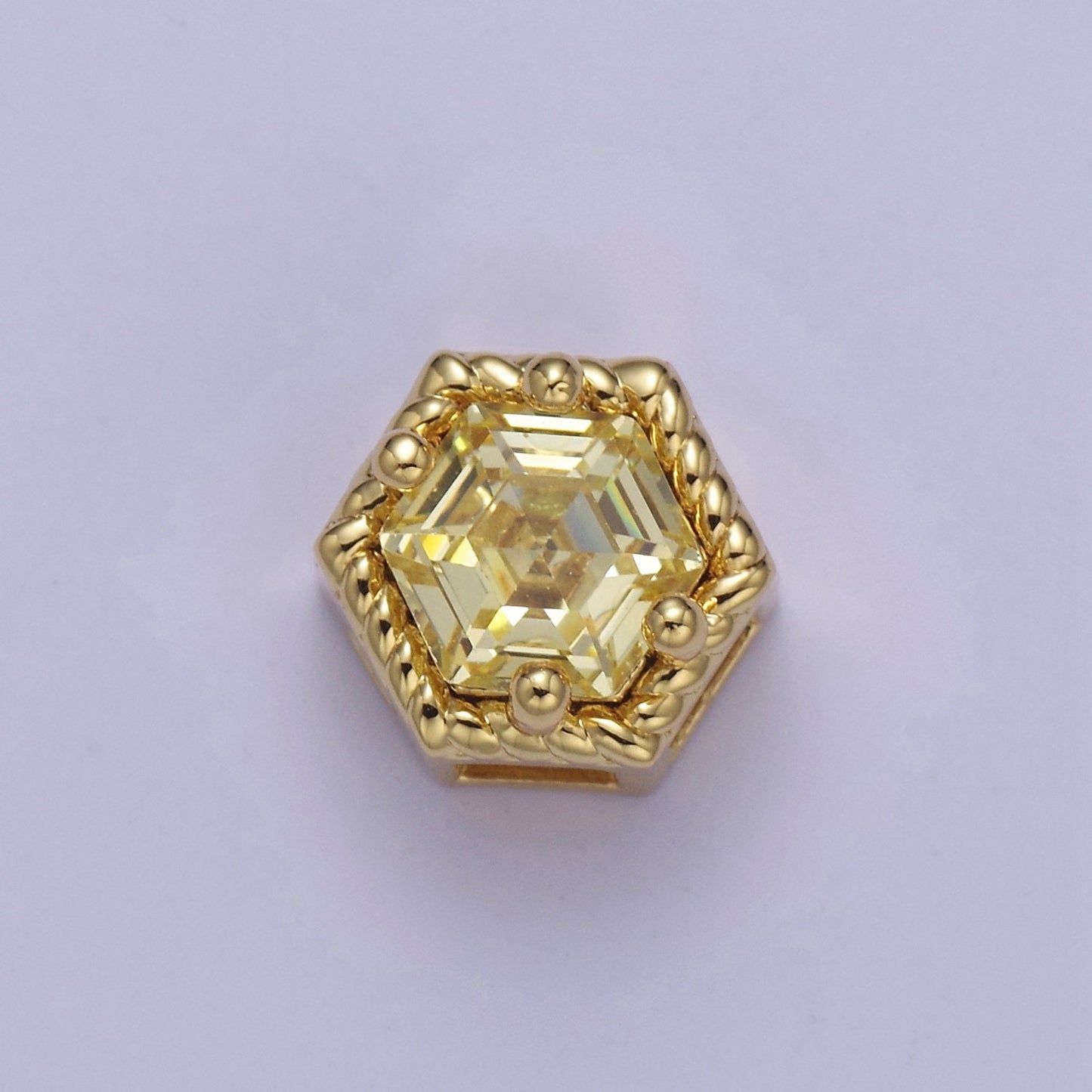 24K Gold Filled Octagon Bead Spacer CZ Micro Pave Geometric Bead Connector Charm Bracelet Necklace for DIY Jewelry Making Supply B-340