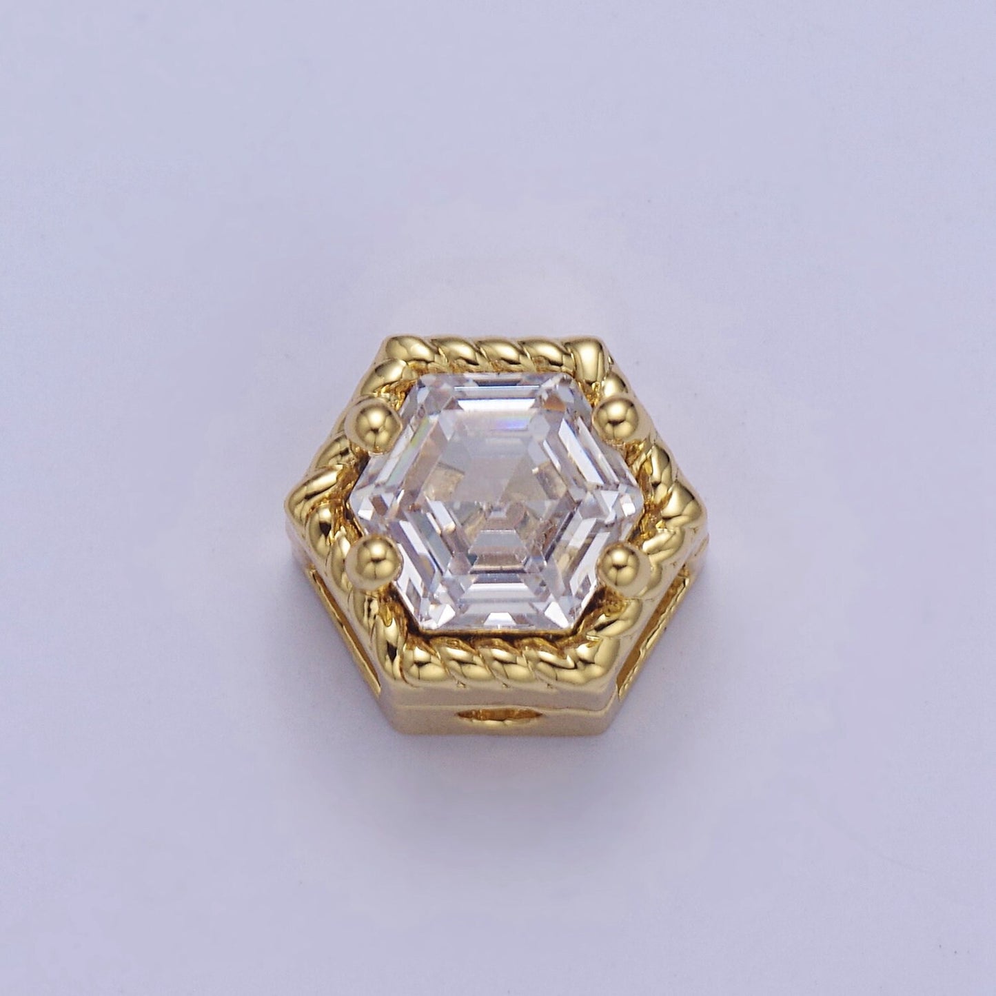 24K Gold Filled Octagon Bead Spacer CZ Micro Pave Geometric Bead Connector Charm Bracelet Necklace for DIY Jewelry Making Supply B-340