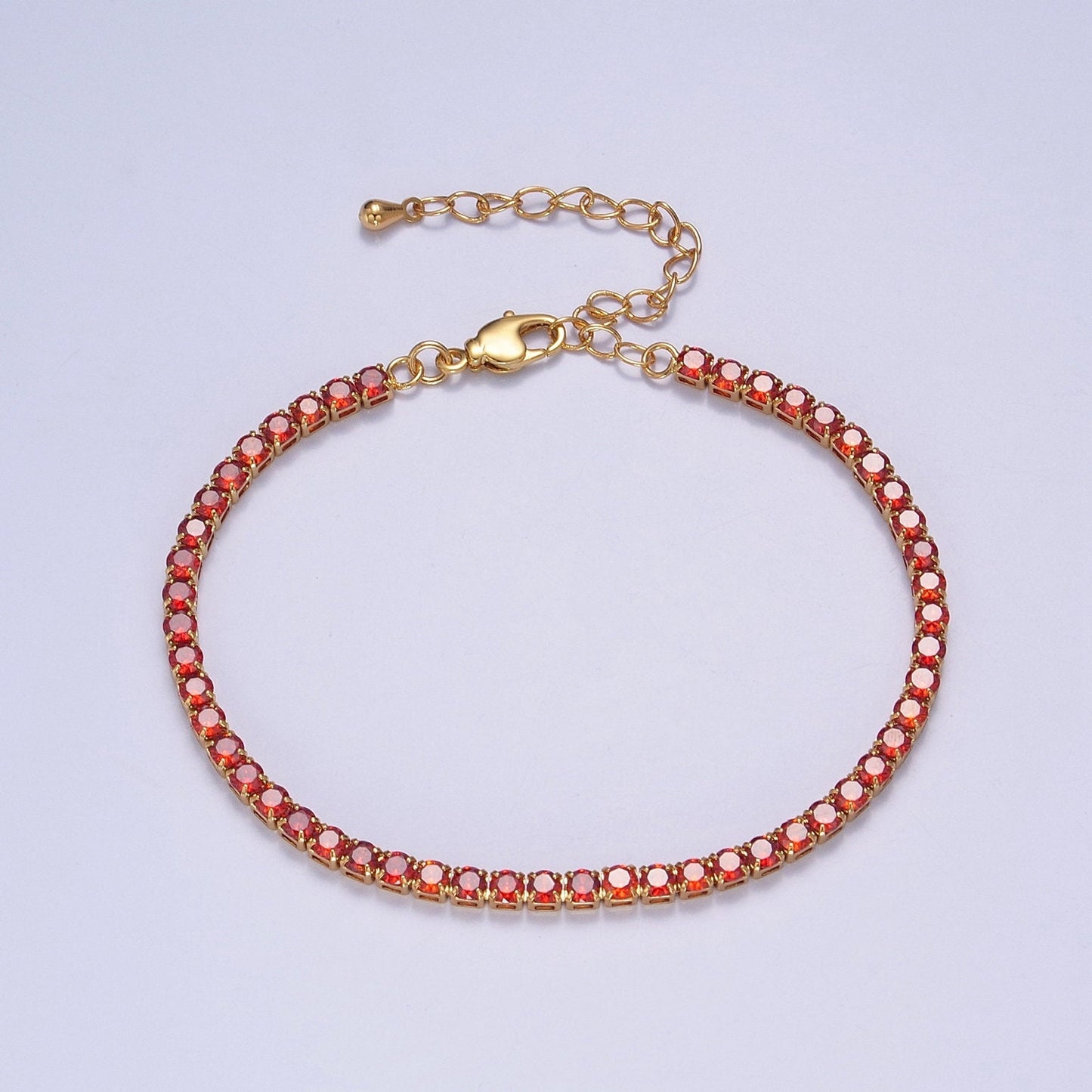 Dainty Peach, Yellow, Red Diamond Tennis Bracelet Gold CZ Tennis Bracelet Cubic Zirconia Diamond Bracelet Adjustable WA-890