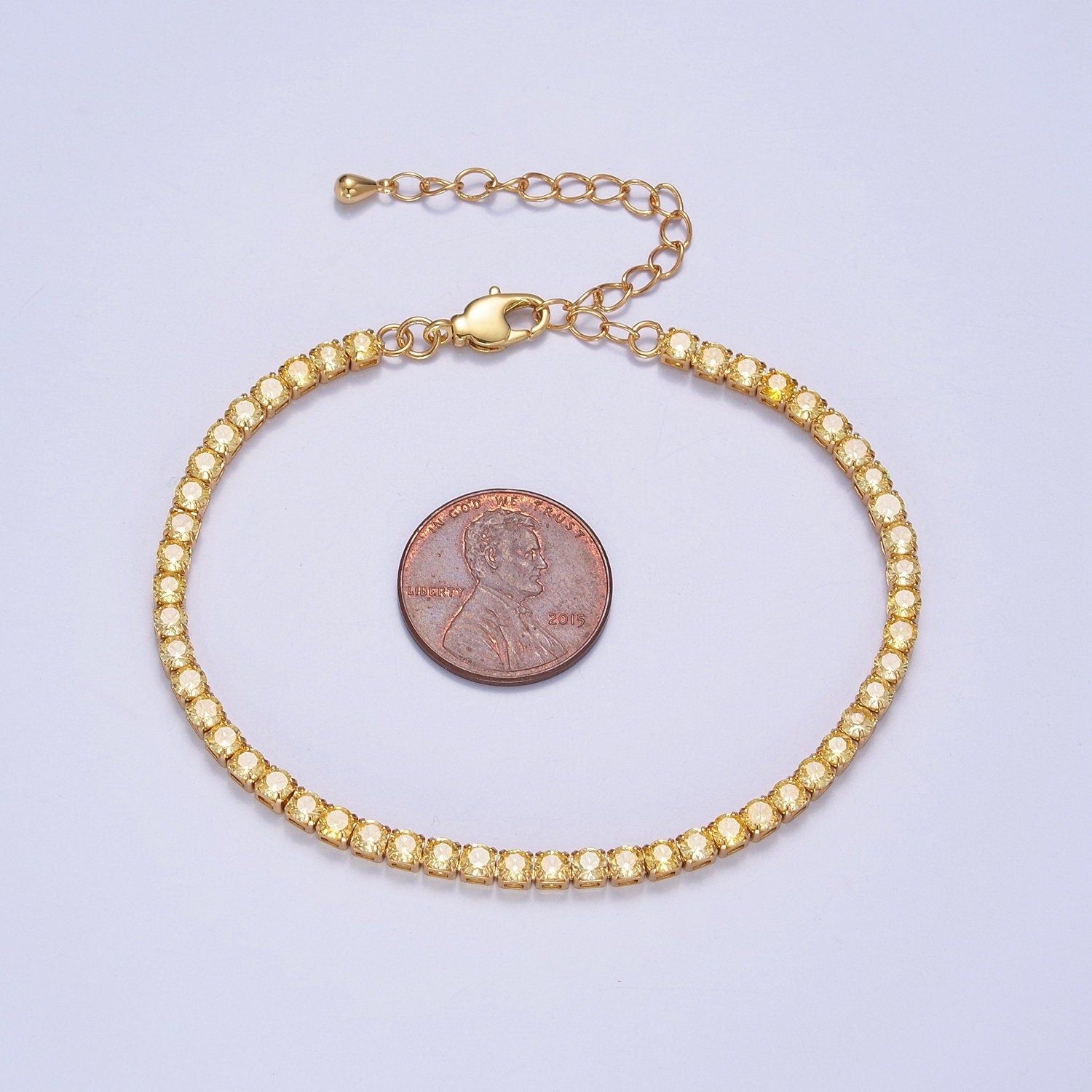 Dainty Peach, Yellow, Red Diamond Tennis Bracelet Gold CZ Tennis Bracelet Cubic Zirconia Diamond Bracelet Adjustable WA-890