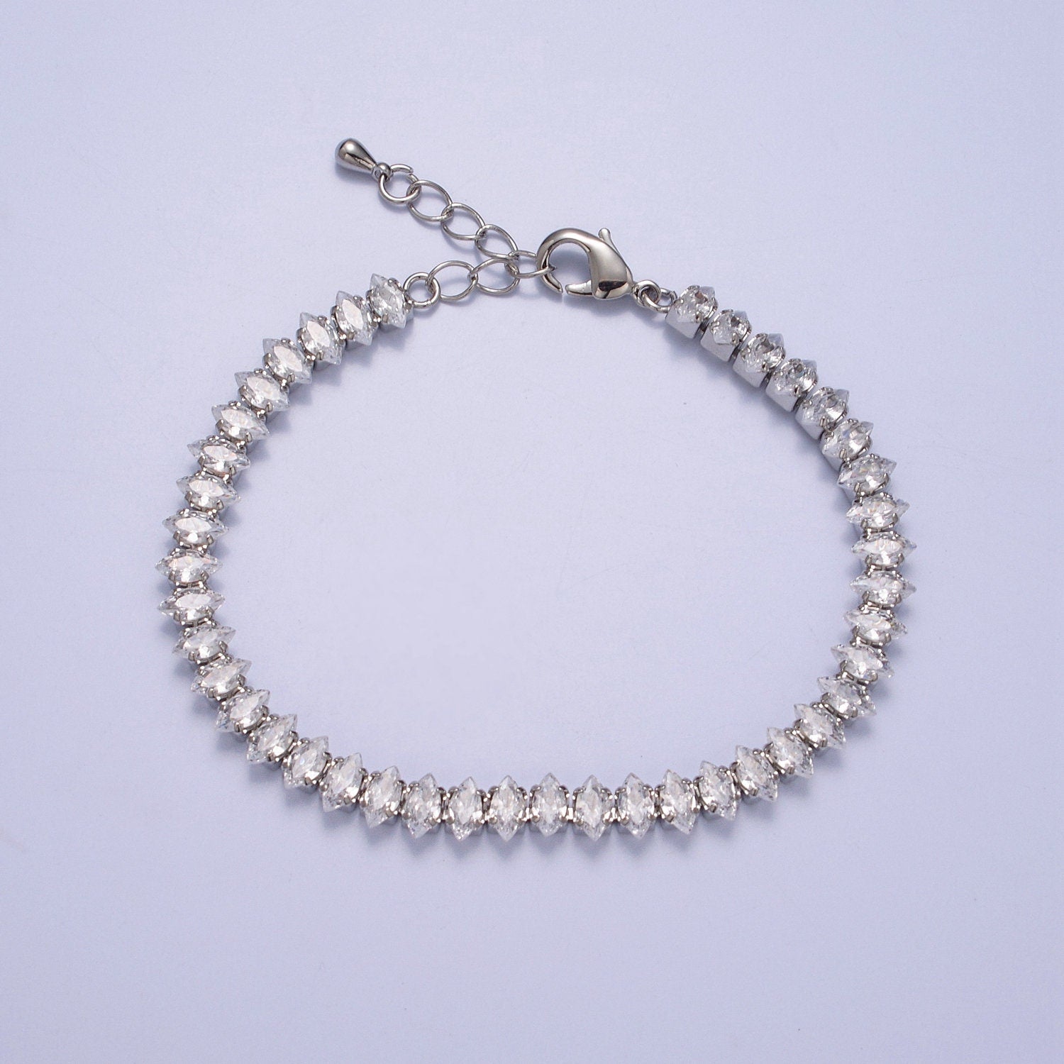 7" Marquise Tennis Chain Bracelet, Clear Crystal Zirconia CZ Tennis Chain, WA-904 WA-905