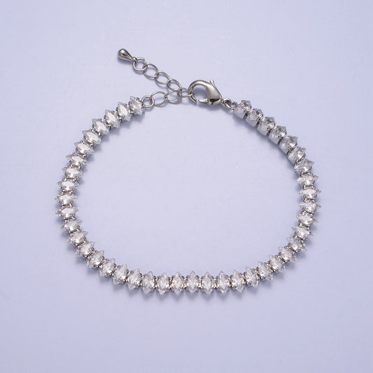 7" Marquise Tennis Chain Bracelet, Clear Crystal Zirconia CZ Tennis Chain,  WA-905