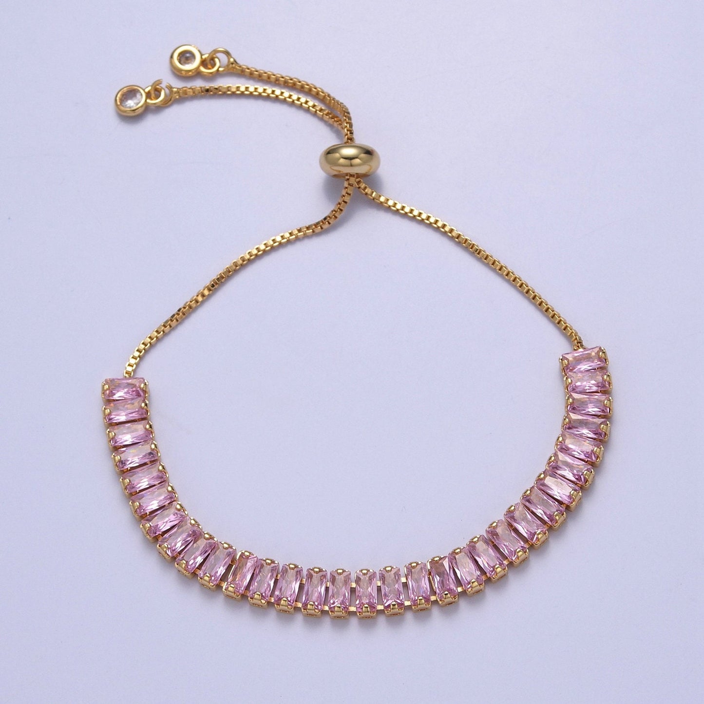 Dainty Gold Adjustable Baguette Tennis Bracelet CZ Tennis Bracelet Cubic Zirconia Bracelet WA-896 WA-903