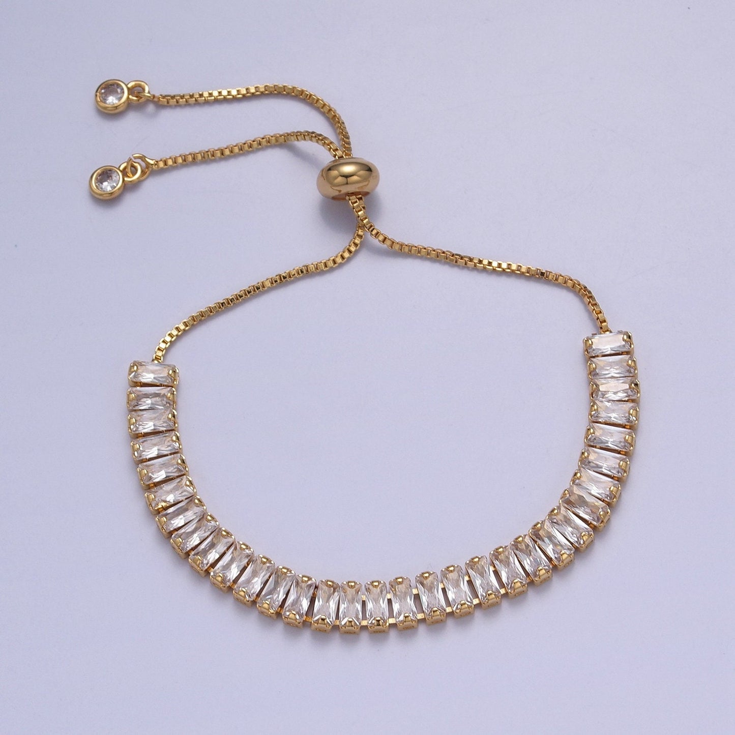 Dainty Gold Adjustable Baguette Tennis Bracelet CZ Tennis Bracelet Cubic Zirconia Bracelet WA-896 WA-903