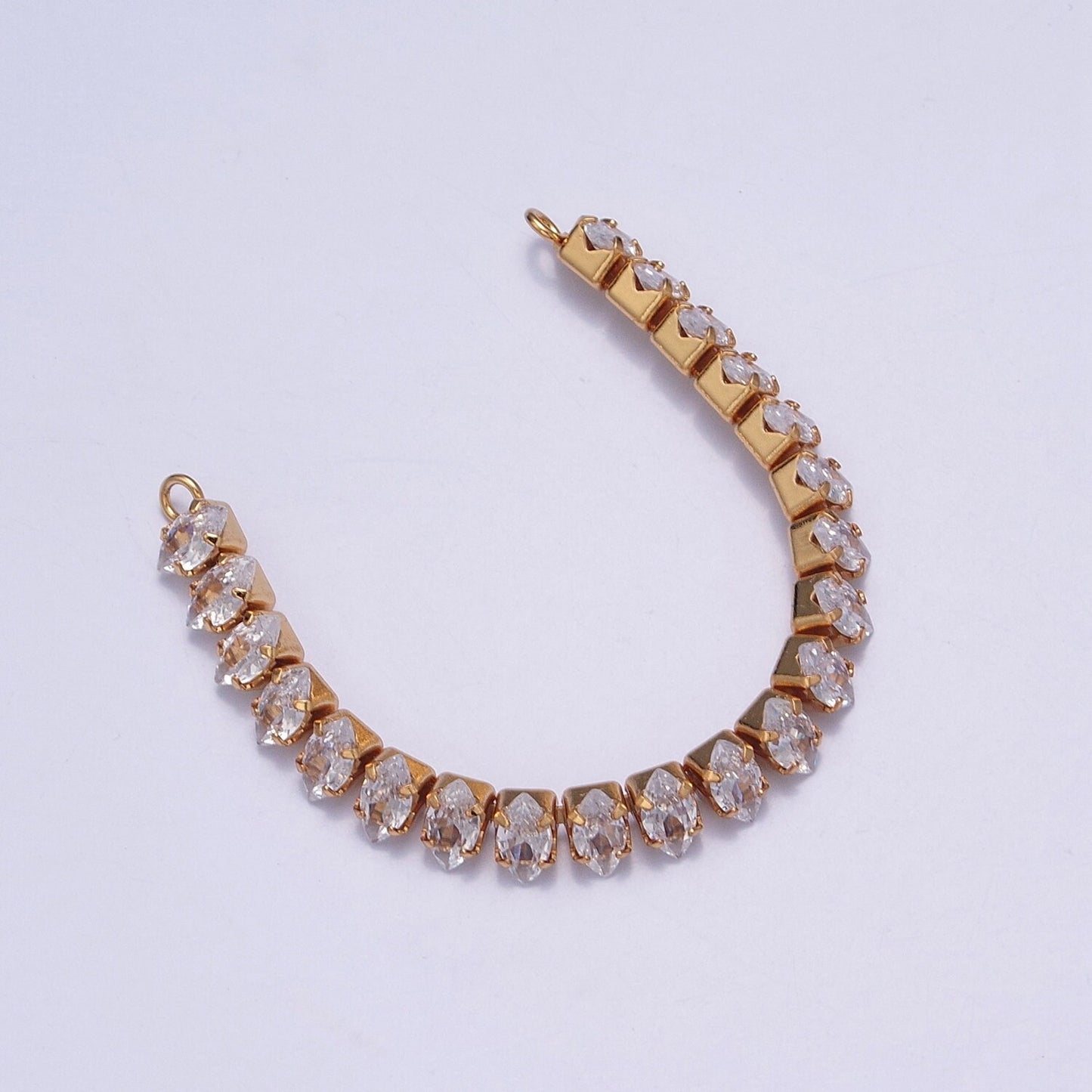 24k Gold Filled Clear CZ Marquise Paved connector Bendable Long Bar Connector for DIY Bracelet Component F-218