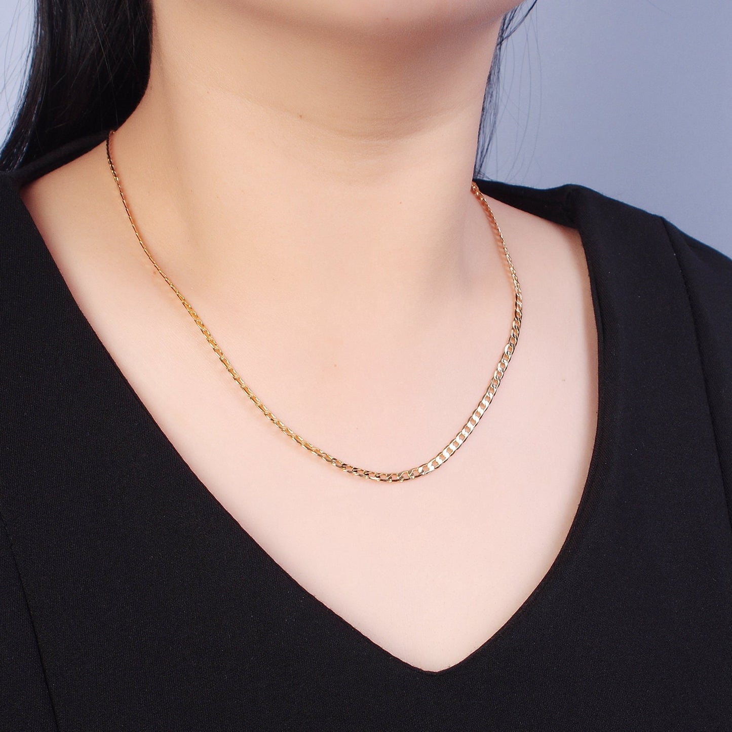 Dainty Flat Curb Chain 18k Gold Filled Chain, Thin Choker Layer Necklace 3.4mm, Chain WA-906 WA-907 WA-908