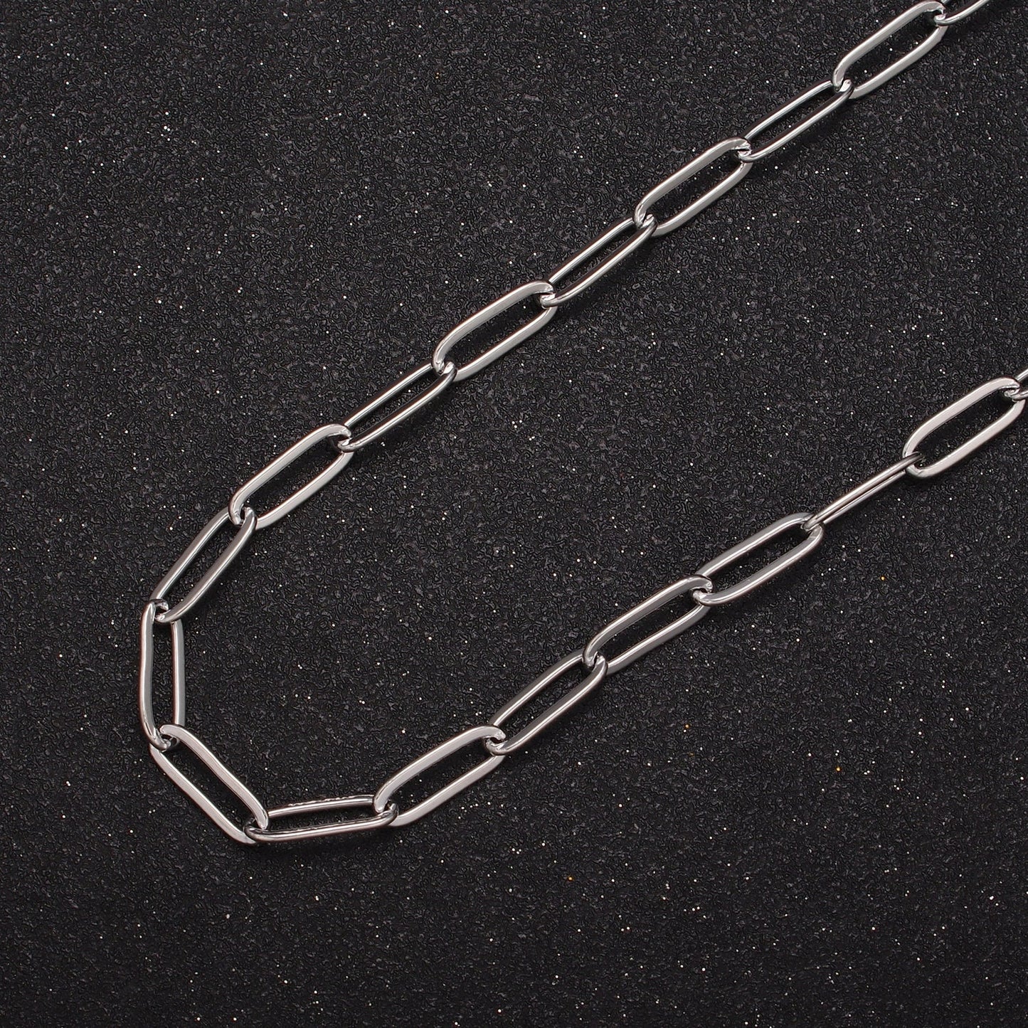 7.3X2.8mm Silver Paperclip Chain For DIY Jewelry Making, 19.5 Inch Rhodium Plated Wholesale Bulk Unfinished Paper Clip Chain, WA-1388