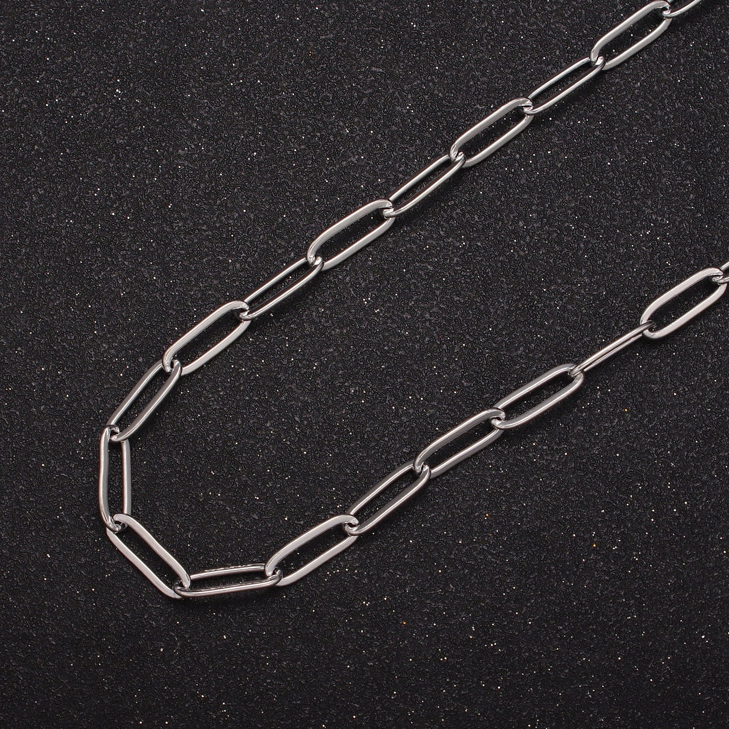 7.3X2.8mm Silver Paperclip Chain For DIY Jewelry Making, 19.5 Inch Rhodium Plated Wholesale Bulk Unfinished Paper Clip Chain, WA-1388
