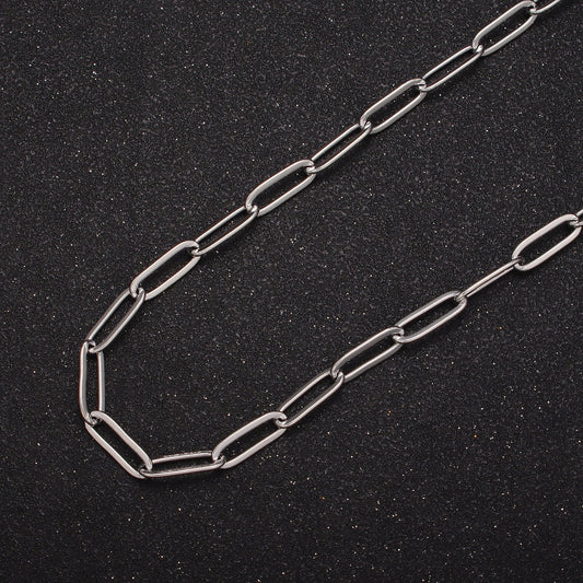 7.3X2.8mm Silver Paperclip Chain For DIY Jewelry Making, 19.5 Inch Rhodium Plated Wholesale Bulk Unfinished Paper Clip Chain, WA-1388