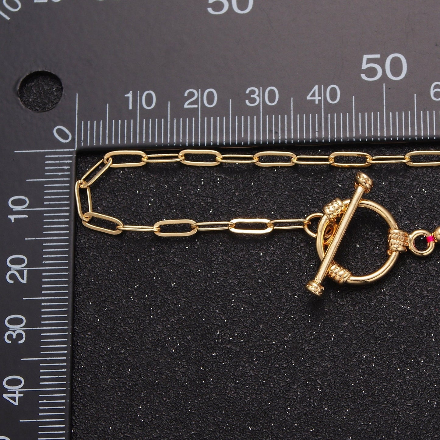 Dainty Half Bead Half Link Chain Necklace, 24k Gold Filled Paperclip Chain with Pink Jade Necklace Toggle Clasp WA-971