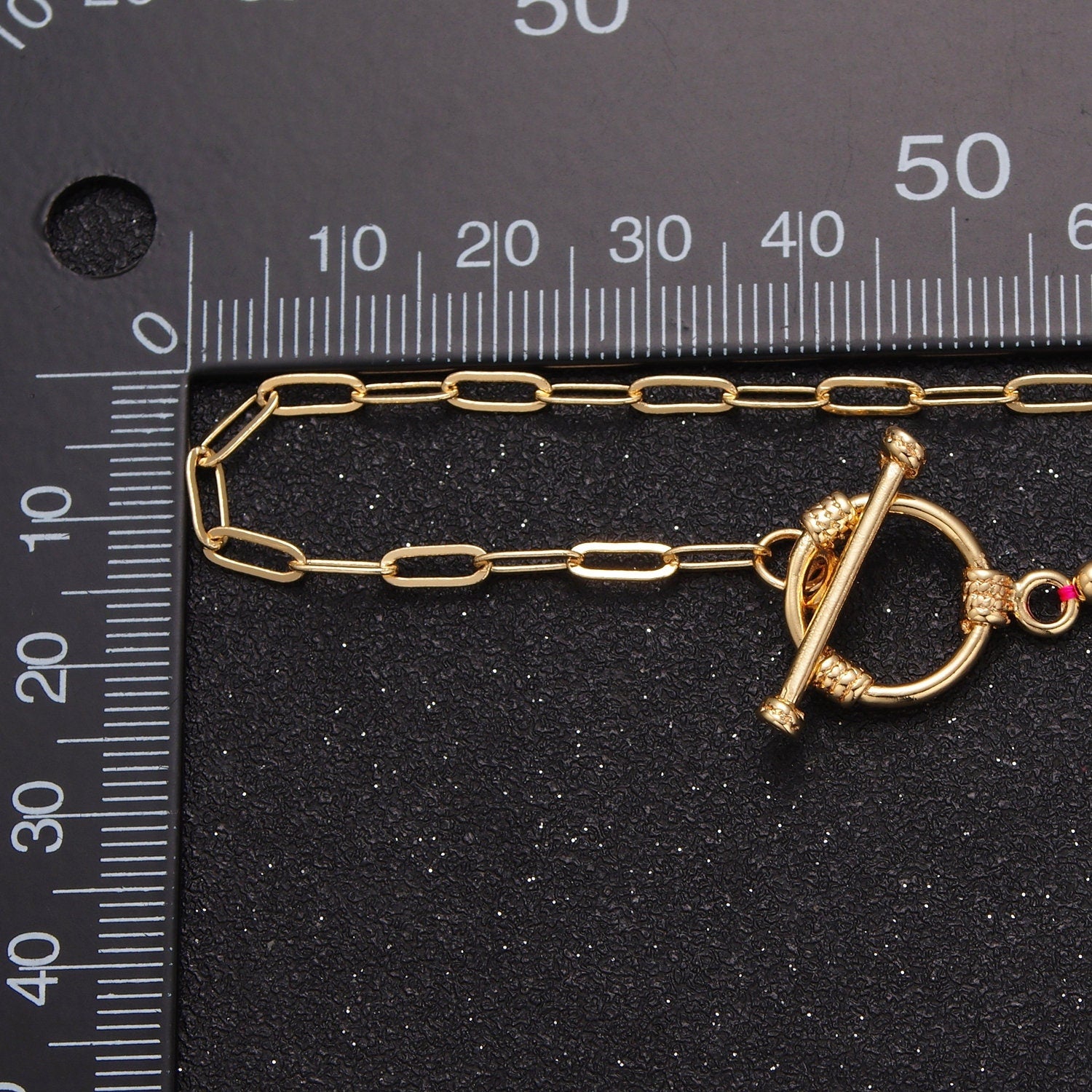 Dainty Half Bead Half Link Chain Necklace, 24k Gold Filled Paperclip Chain with Pink Jade Necklace Toggle Clasp WA-971