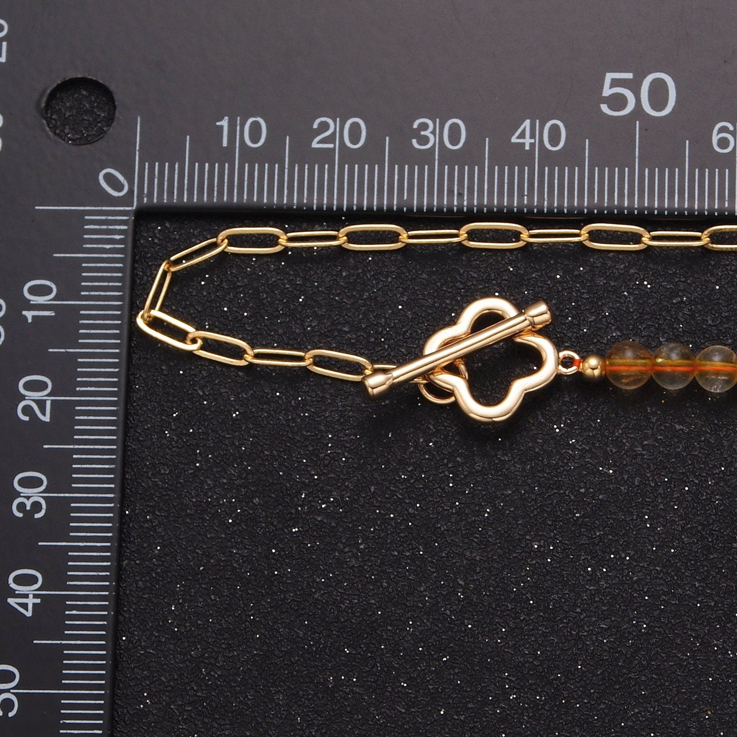Dainty Half Bead Half Link Chain Necklace, 24k Gold Filled Paperclip Chain with Yellow Quartz Necklace WA-962
