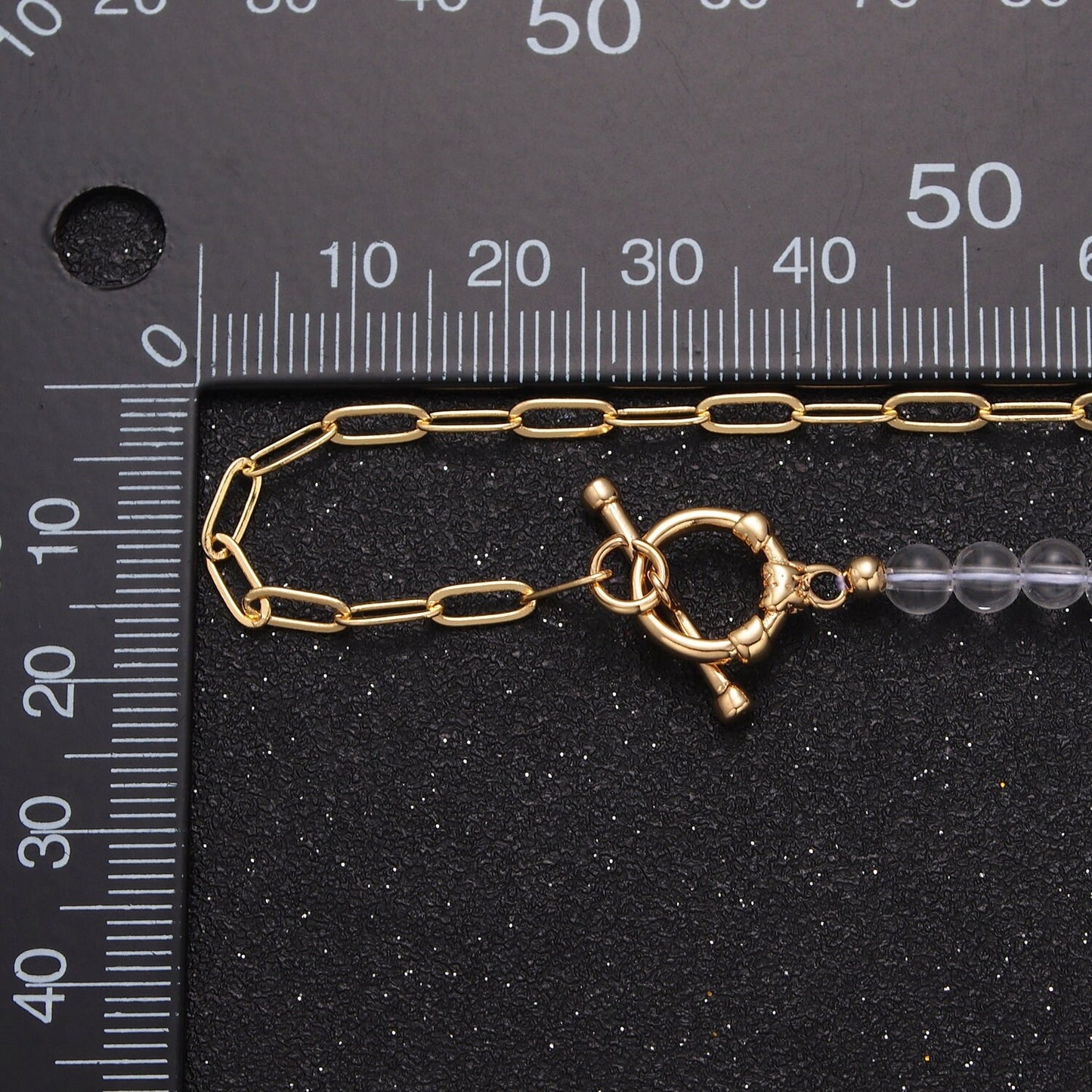 Dainty Half Bead Half Link Chain Necklace, 24k Gold Filled Paperclip Chain with Clear Quartz Necklace Toggle Clasp WA-965