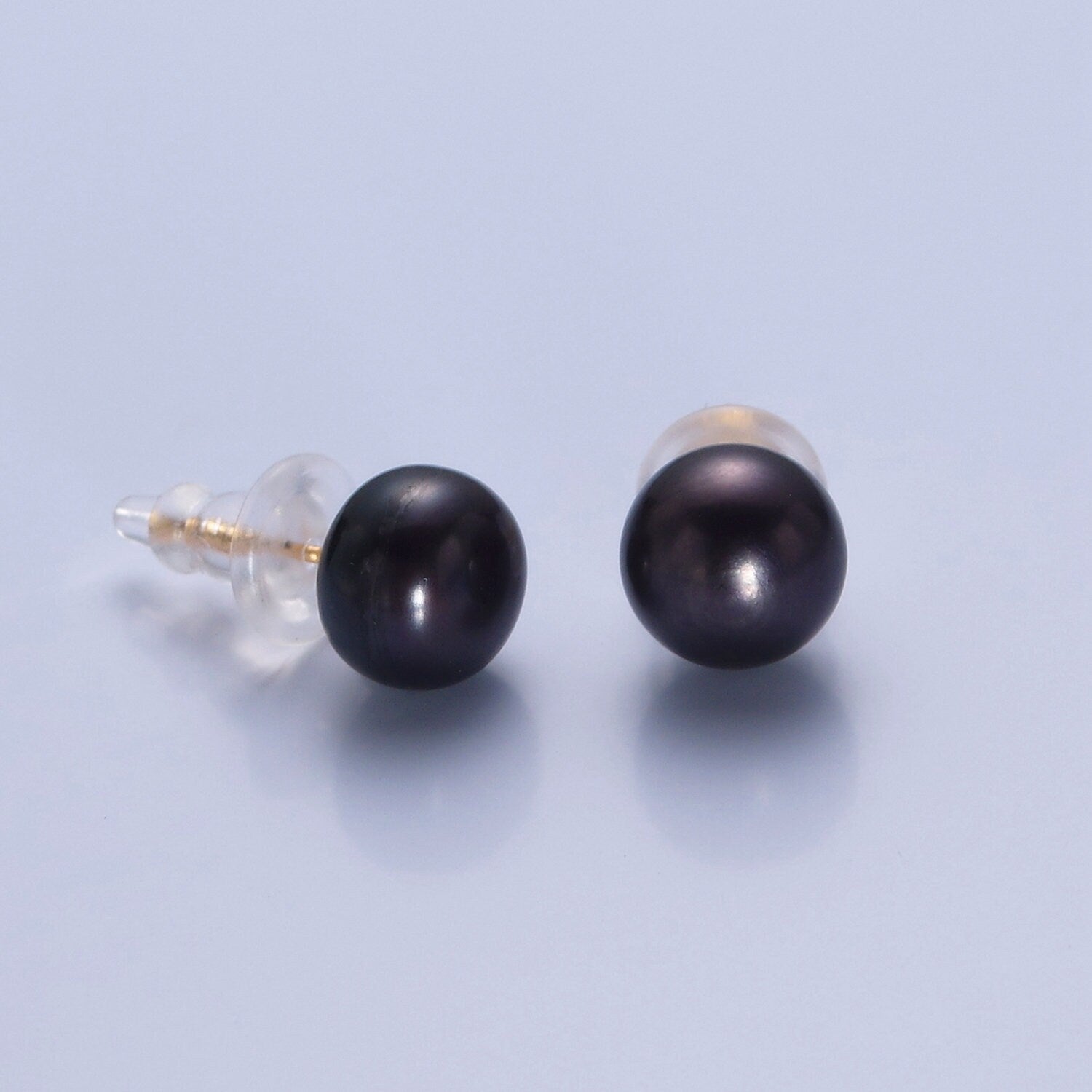 Minimalist Gold Filled Pearl Studs, 9mm-9.5mm Round Black White Pink Purple Gold Earrings, Versatile Bridal/Streetwear Jewelry, T-367