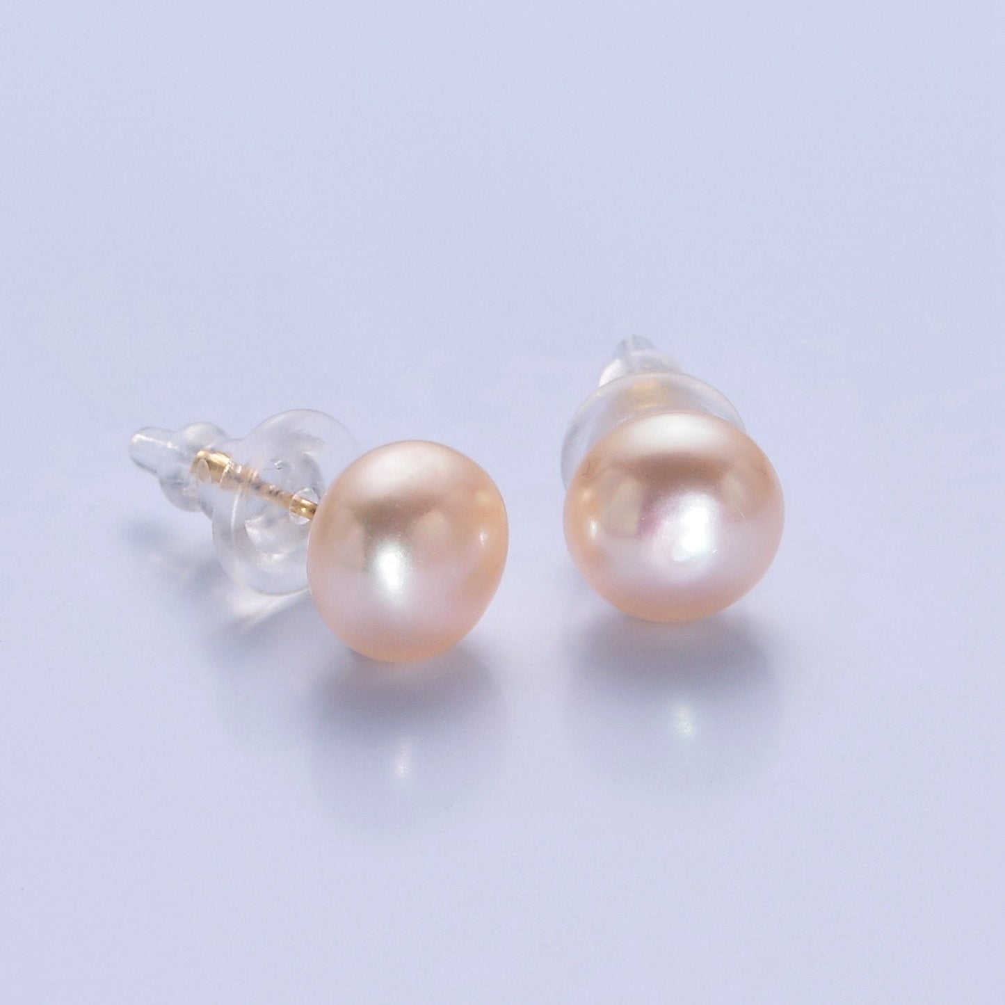 Minimalist Gold Filled Pearl Studs, 9mm-9.5mm Round Black White Pink Purple Gold Earrings, Versatile Bridal/Streetwear Jewelry, T-367