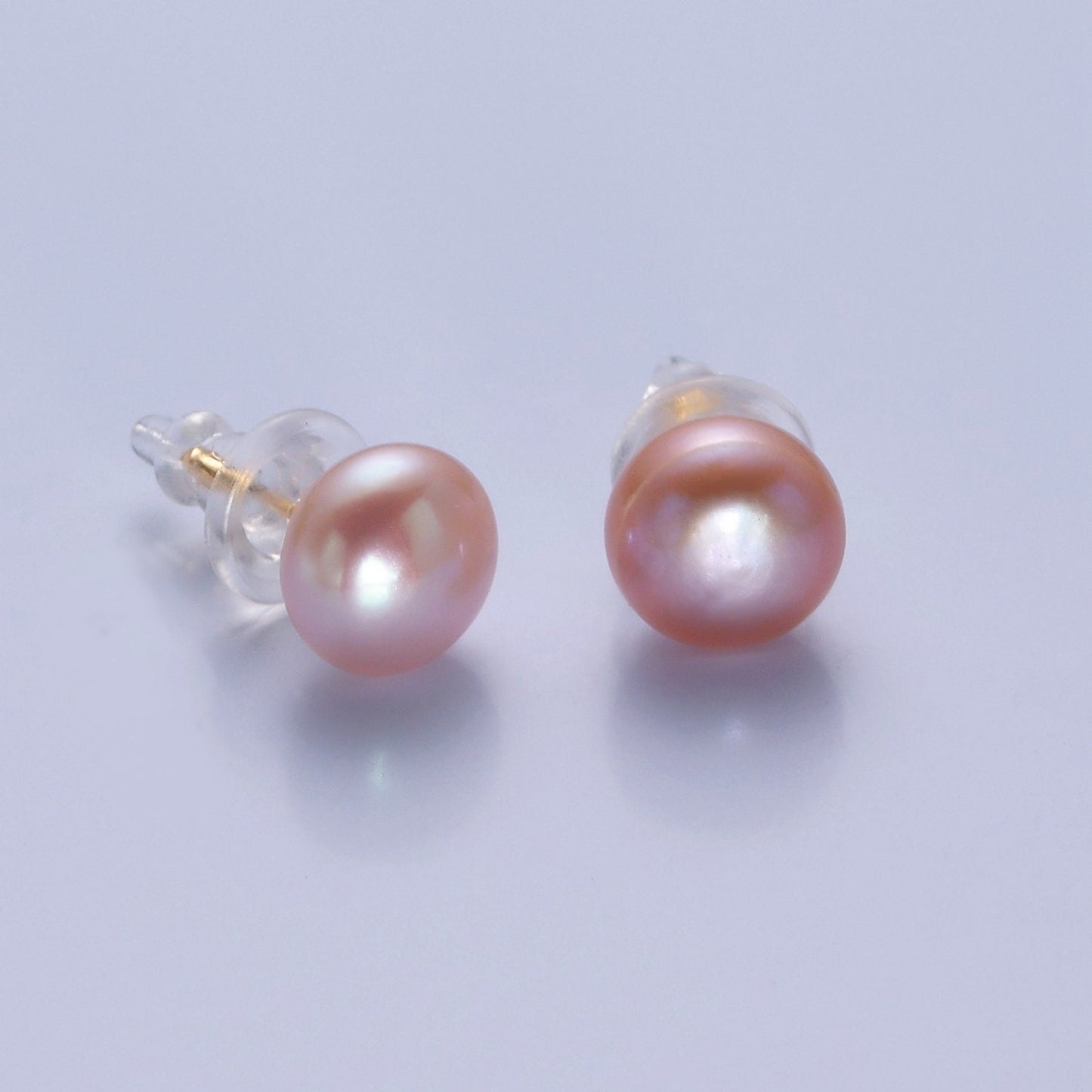 Minimalist Gold Filled Pearl Studs, 9mm-9.5mm Round Black White Pink Purple Gold Earrings, Versatile Bridal/Streetwear Jewelry, T-367