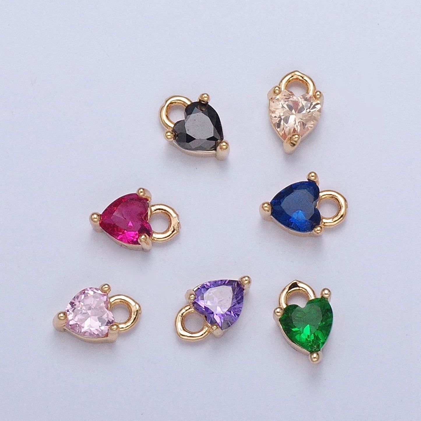 Birthstone Color Mini Small Heart Charm Cubic Heart Gold Charm for bracelet earring necklace jewelry making supply