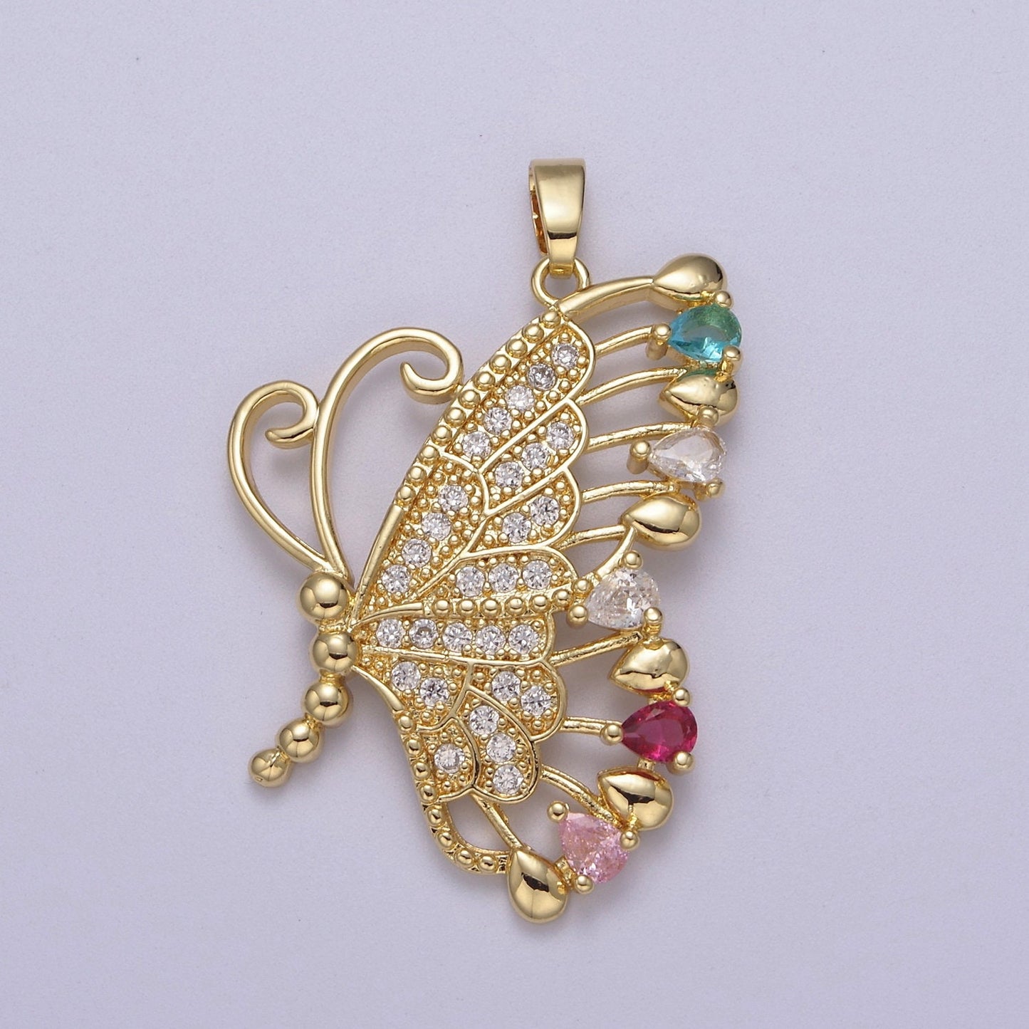 Big CZ Butterfly Pendant 24K Gold Filled Mariposa Charm Necklace Supply J-518