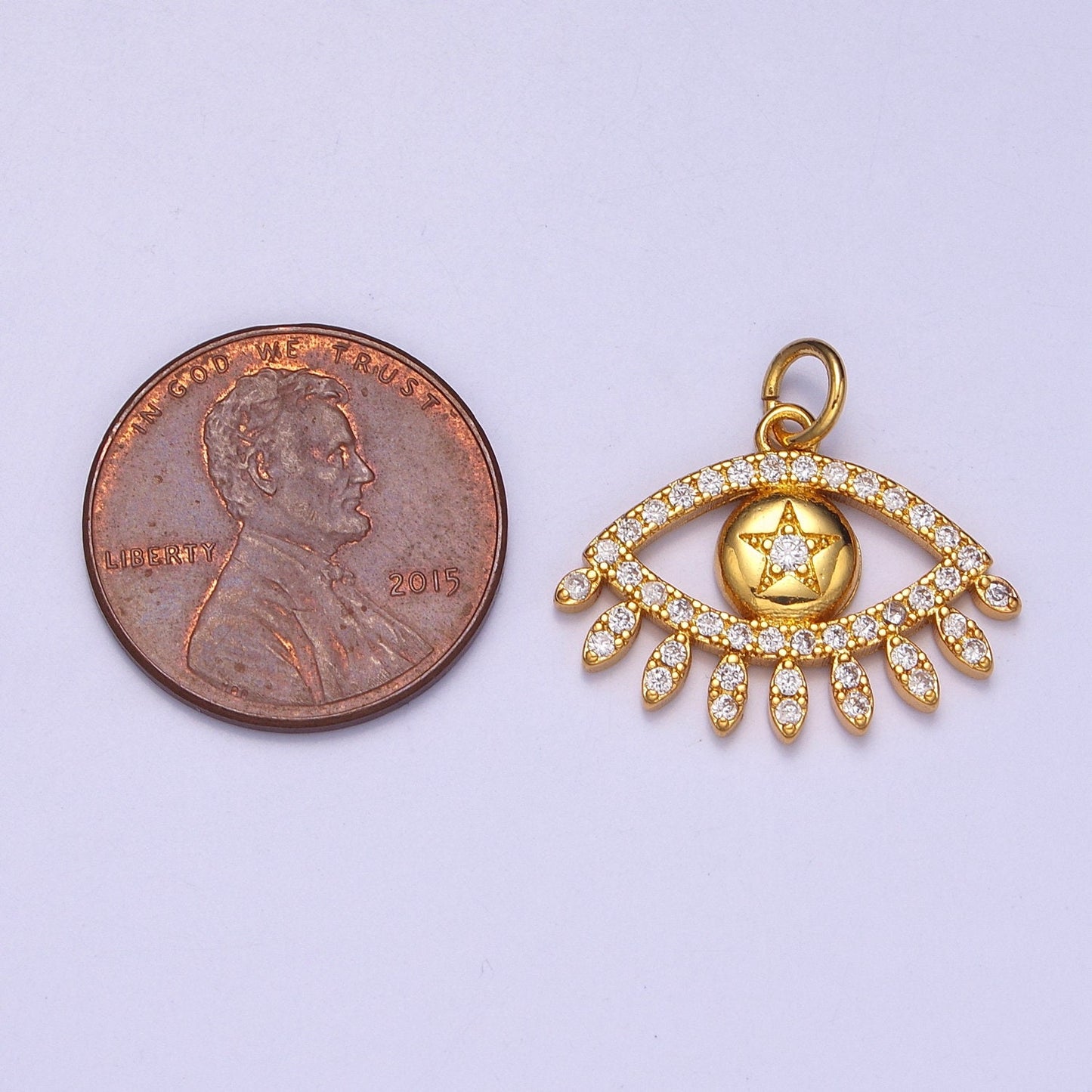 Micro Pave Evil Eye Charm, Eye of Ra with Star Pupil Cubic Zirconia Charm For DIY Jewelry Making W-200