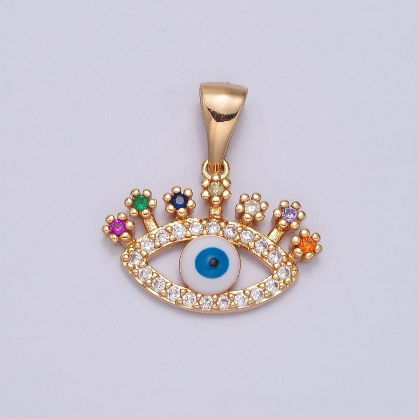 16K Gold Filled Evil Eye Pendant, Micro Pave Protection Charm, Multicolor Cubic Zirconia Eye of Ra For DIY Jewelry Making, J-598