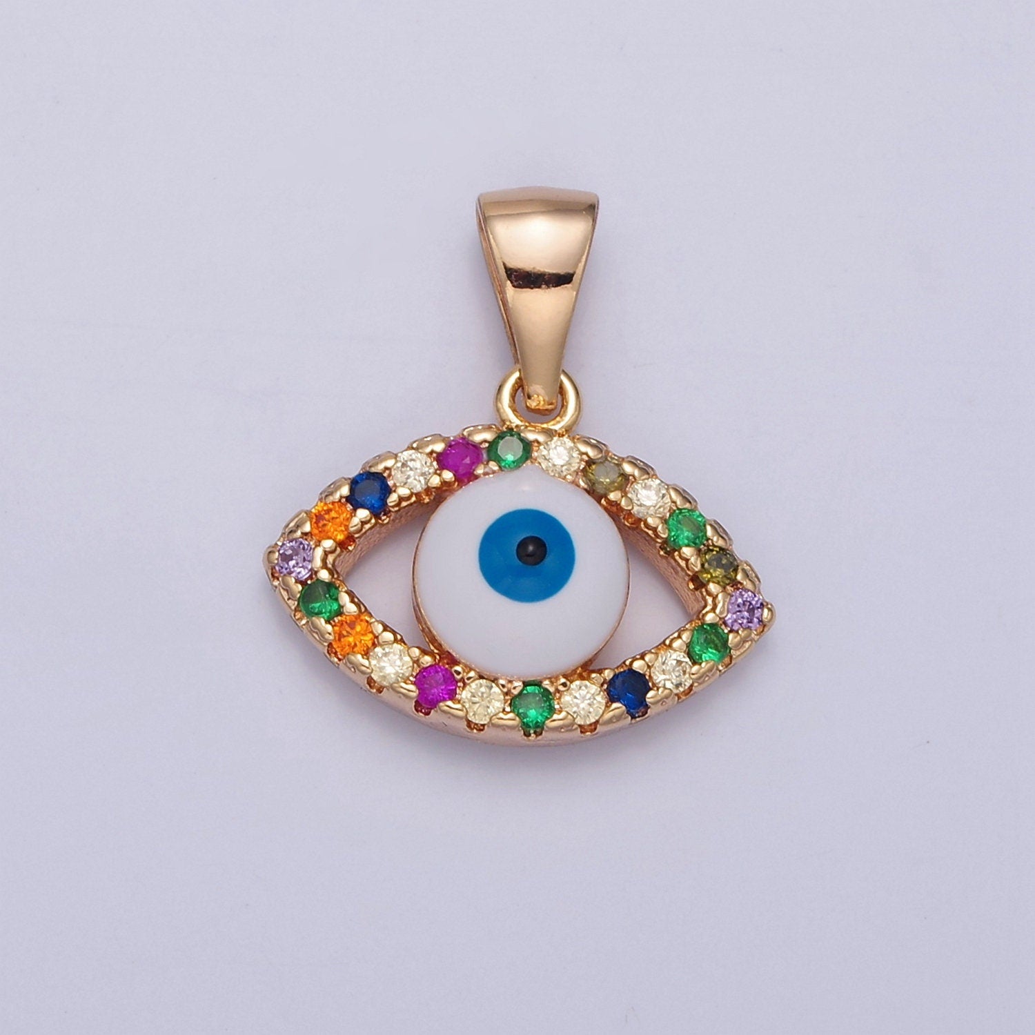 Multicolor Cubic Zirconia Evil Eye Pendant, 16K Gold Filled Protection Pendant For DIY Jewelry Making J-601