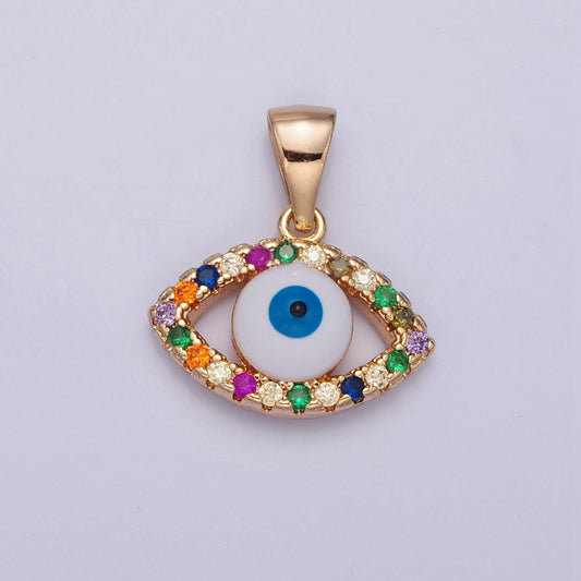 Multicolor Cubic Zirconia Evil Eye Pendant, 16K Gold Filled Protection Pendant For DIY Jewelry Making J-601