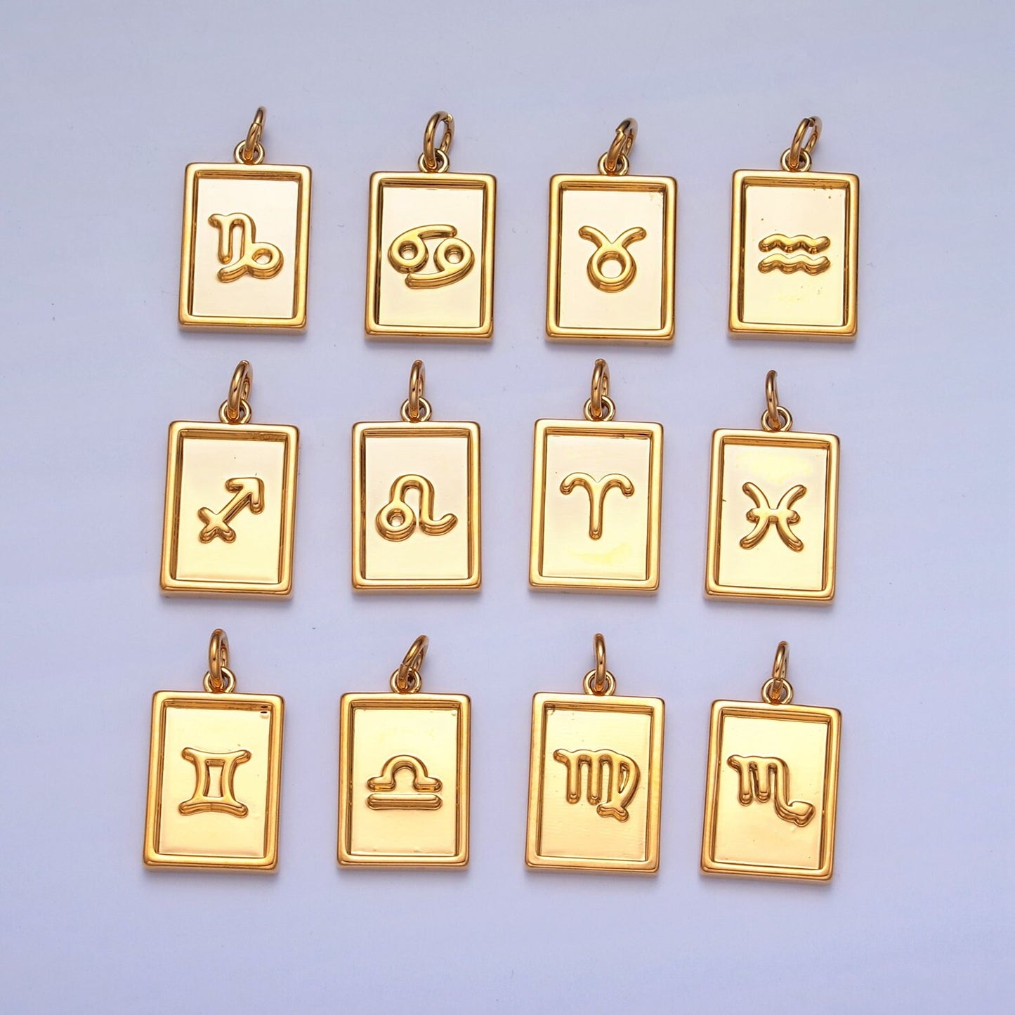 Small Rectangular Zodiac Charms 24k Gold-Filled Astrological Zodiac Signs, Zodiac Symbols, Birthday, Add on Horoscope Charm A1427-A1432