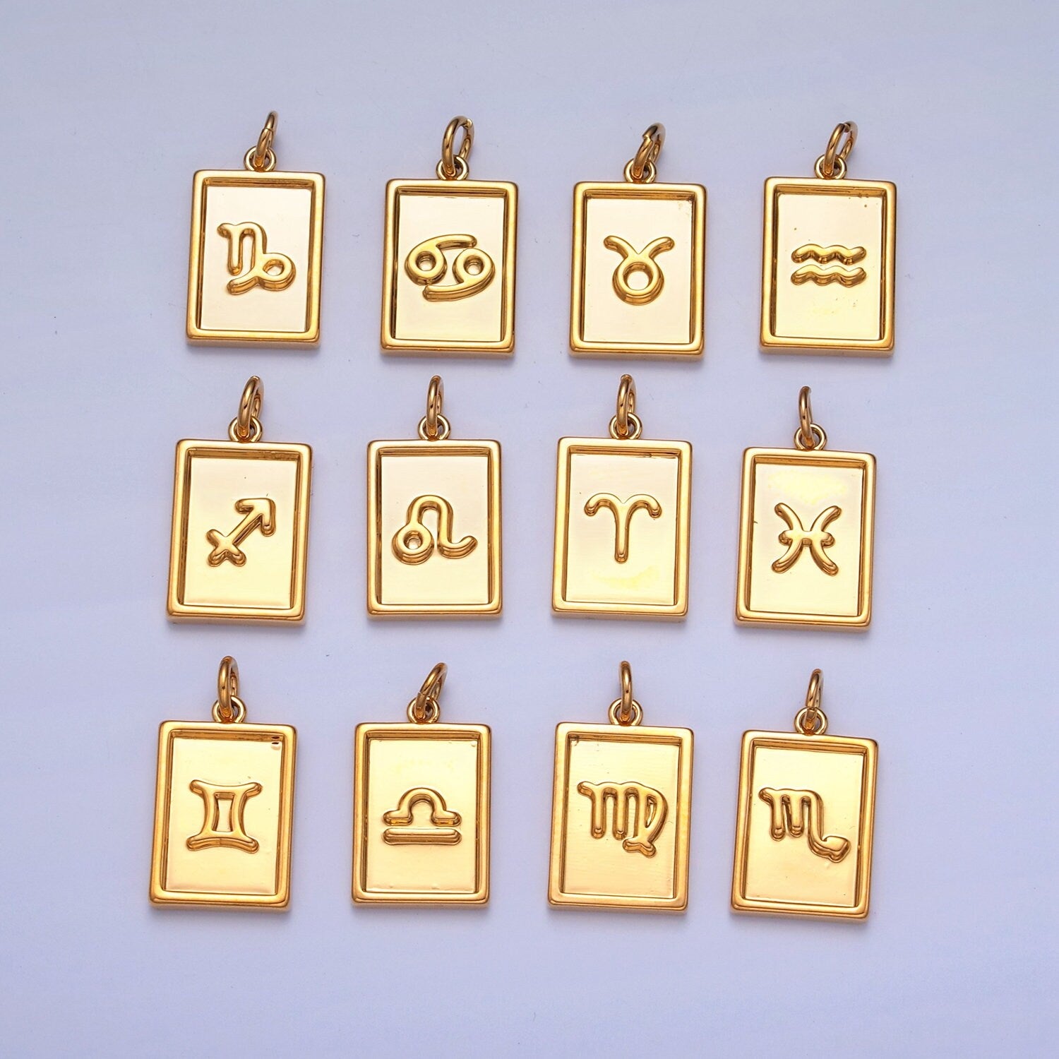 Small Rectangular Zodiac Charms 24k Gold-Filled Astrological Zodiac Signs, Zodiac Symbols, Birthday, Add on Horoscope Charm A1427-A1432