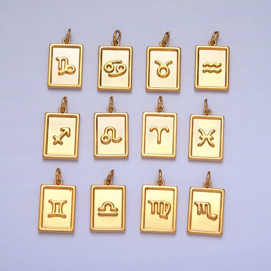 Small Rectangular Zodiac Charms 24k Gold-Filled Astrological Zodiac Signs, Zodiac Symbols, Birthday, Add on Horoscope Charm A1427-A1432