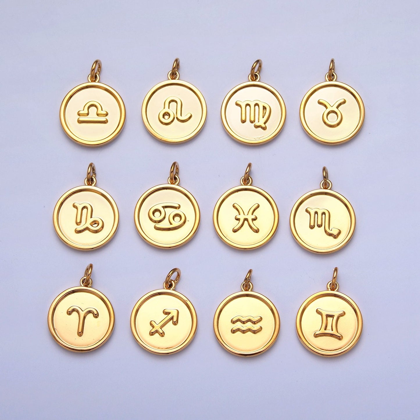 Small Round Circle Zodiac Charms 24k Gold-Filled Astrological Zodiac Signs, Zodiac Symbols, Birthday, Add on Horoscope Charm A1439-A1444