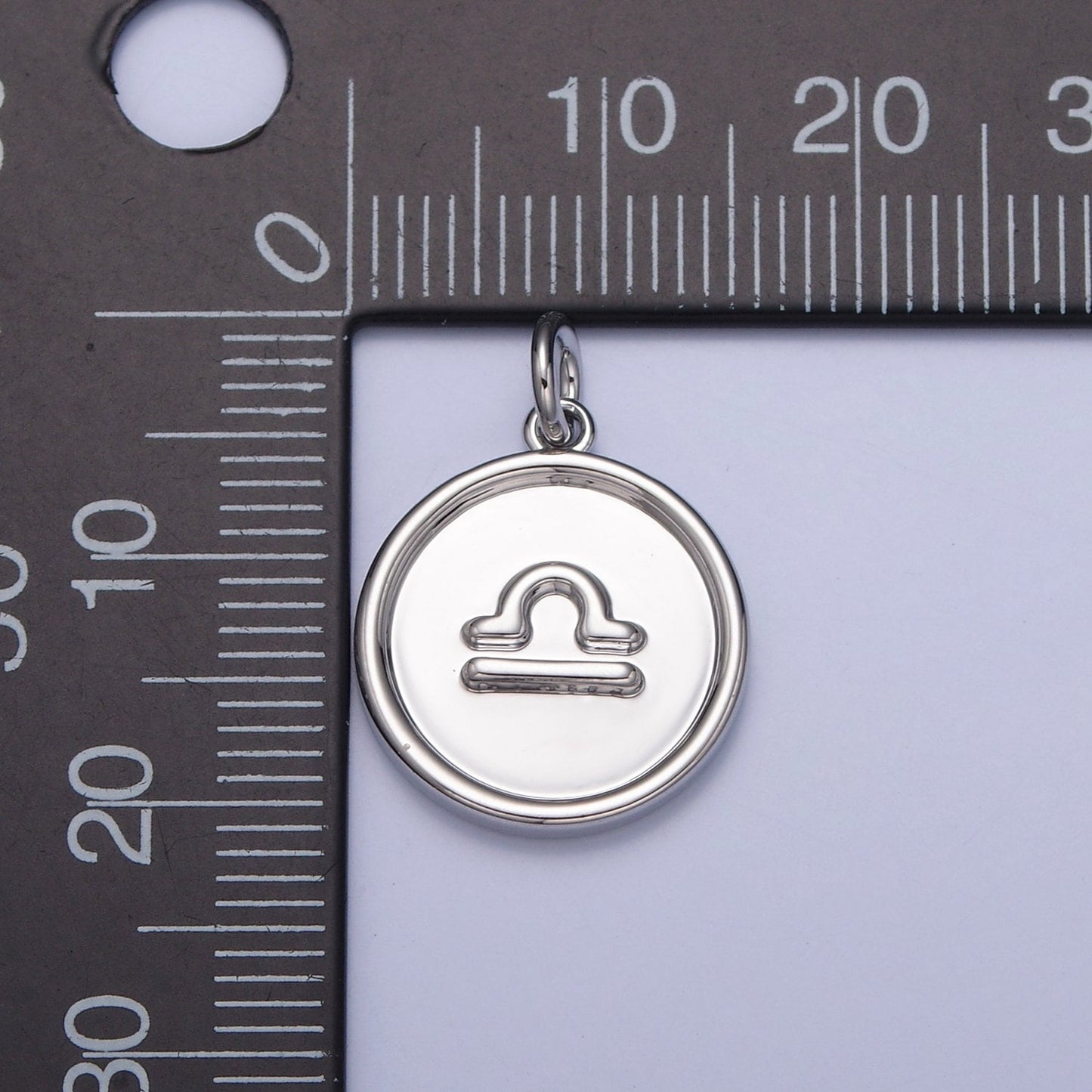 Silver Small Round Circle Zodiac Charms White Gold-Filled Astrological Zodiac Signs, Zodiac Symbols, Birthday, Horoscope Charm A1445-A1450