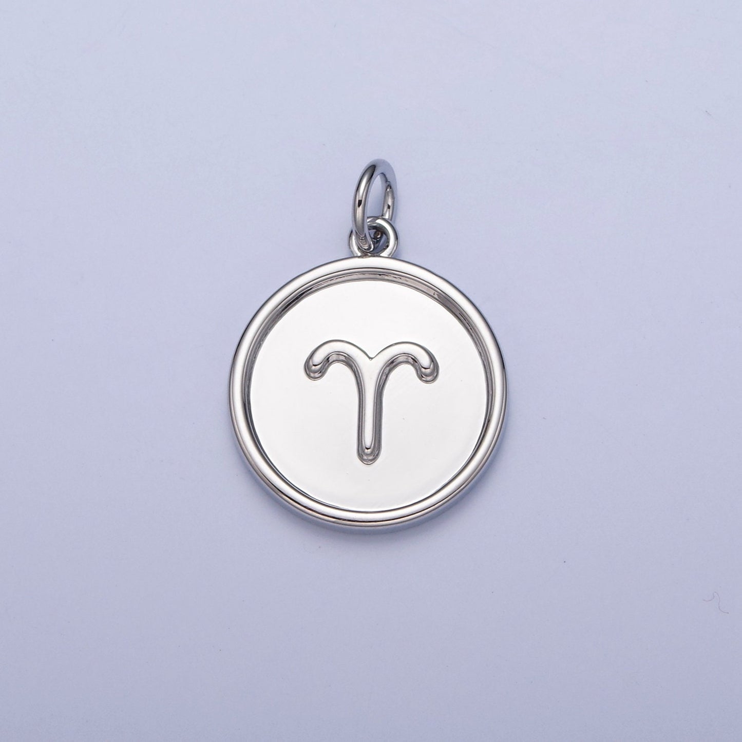 Silver Small Round Circle Zodiac Charms White Gold-Filled Astrological Zodiac Signs, Zodiac Symbols, Birthday, Horoscope Charm A1445-A1450