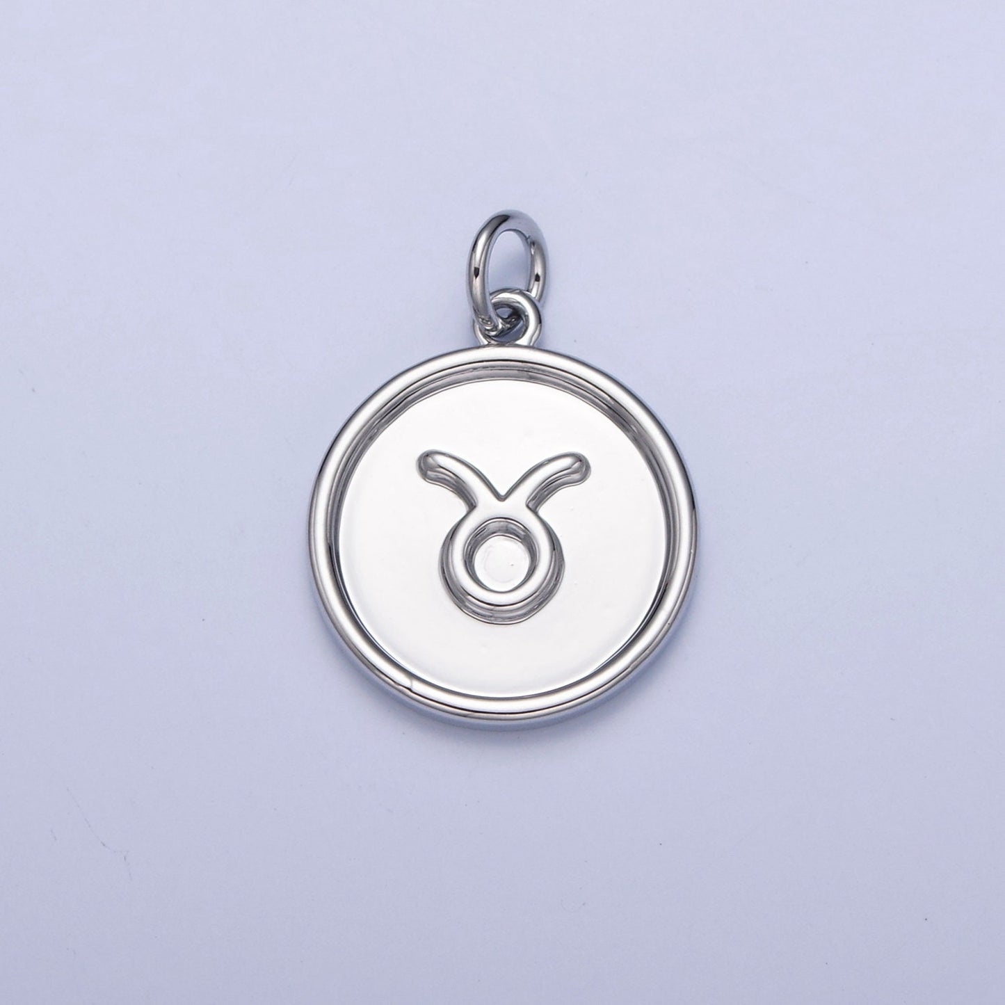 Silver Small Round Circle Zodiac Charms White Gold-Filled Astrological Zodiac Signs, Zodiac Symbols, Birthday, Horoscope Charm A1445-A1450