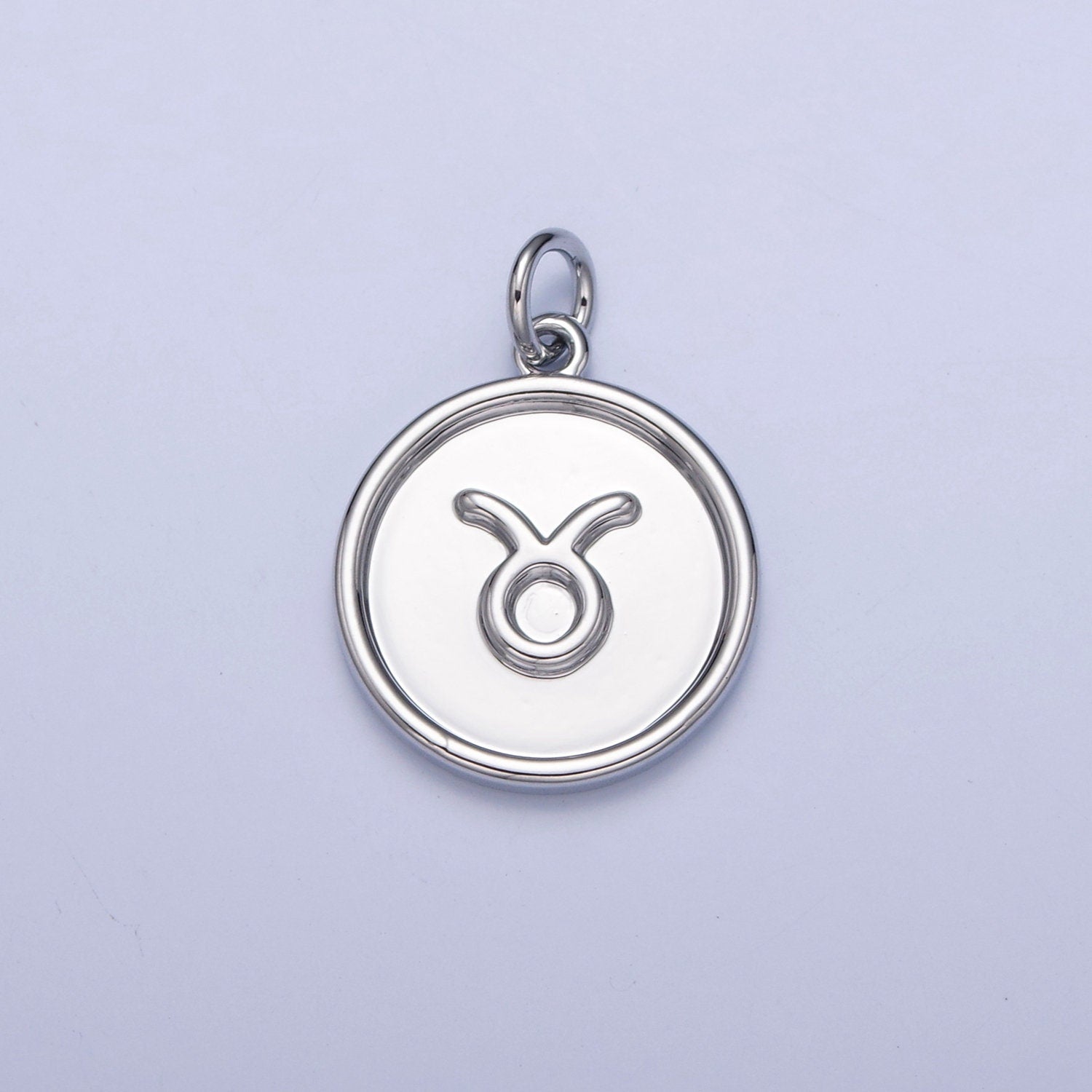 Silver Small Round Circle Zodiac Charms White Gold-Filled Astrological Zodiac Signs, Zodiac Symbols, Birthday, Horoscope Charm A1445-A1450