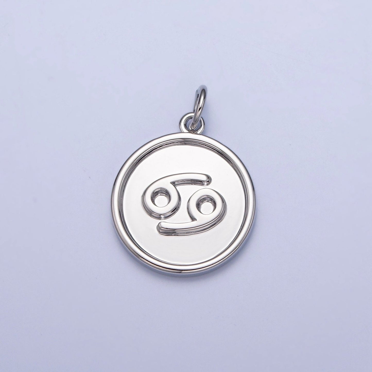 Silver Small Round Circle Zodiac Charms White Gold-Filled Astrological Zodiac Signs, Zodiac Symbols, Birthday, Horoscope Charm A1445-A1450