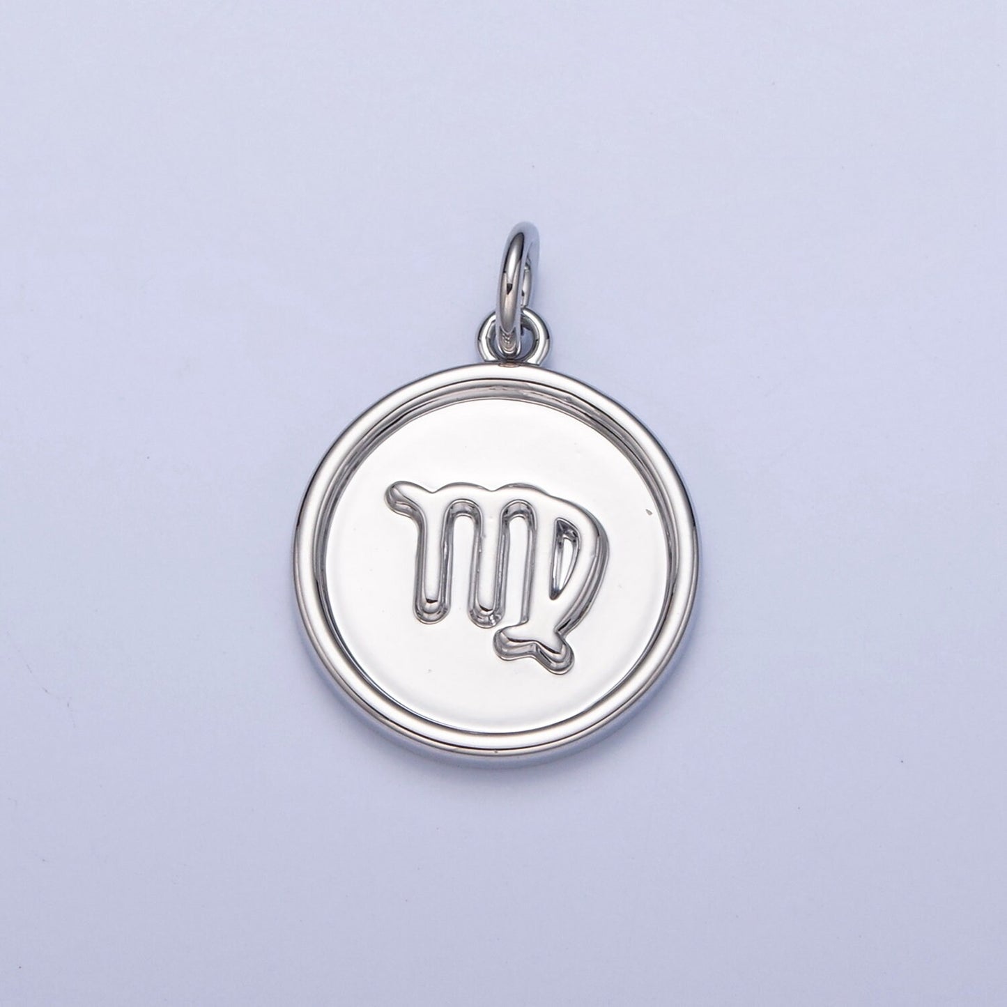 Silver Small Round Circle Zodiac Charms White Gold-Filled Astrological Zodiac Signs, Zodiac Symbols, Birthday, Horoscope Charm A1445-A1450