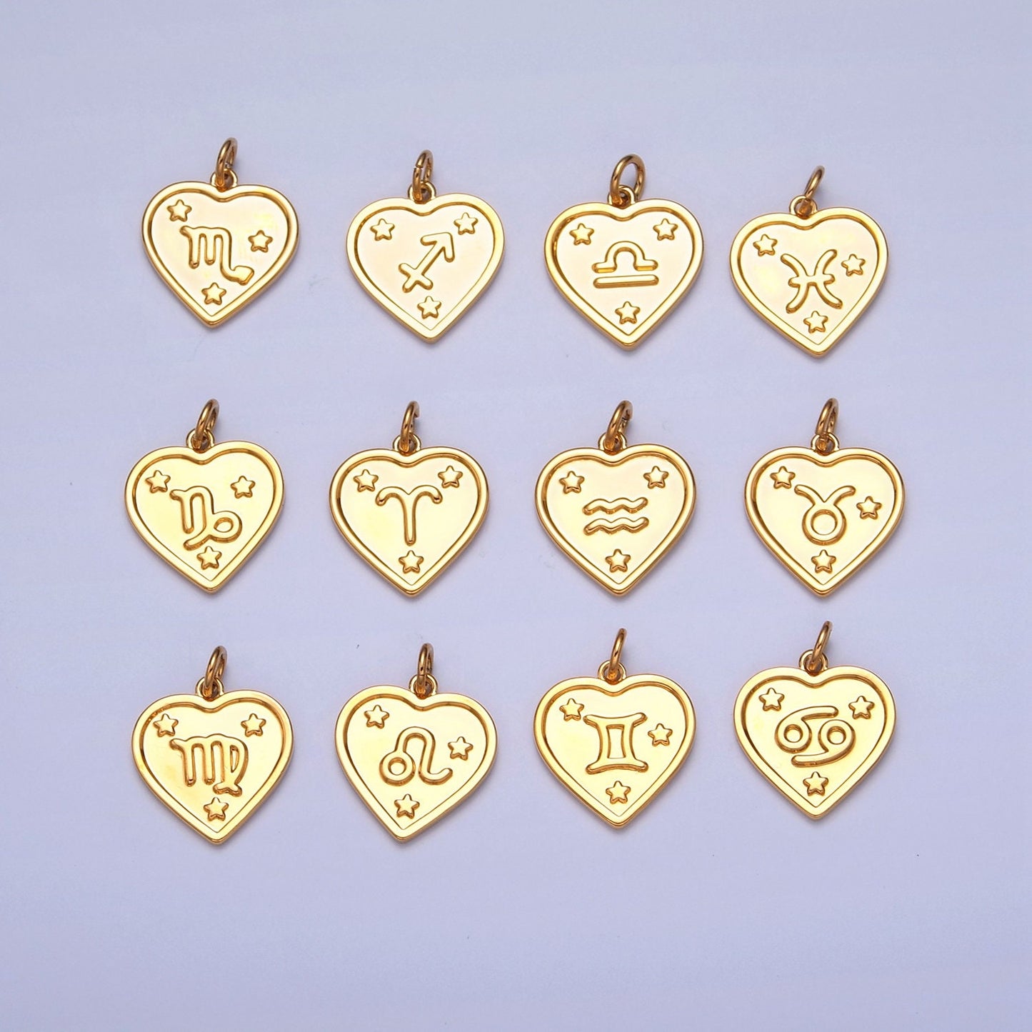 Small Heart-Shaped Zodiac Charms 24k Gold-Filled Astrological Zodiac Signs, Zodiac Symbols, Birthday, Add on Horoscope Charm A1451-A1456